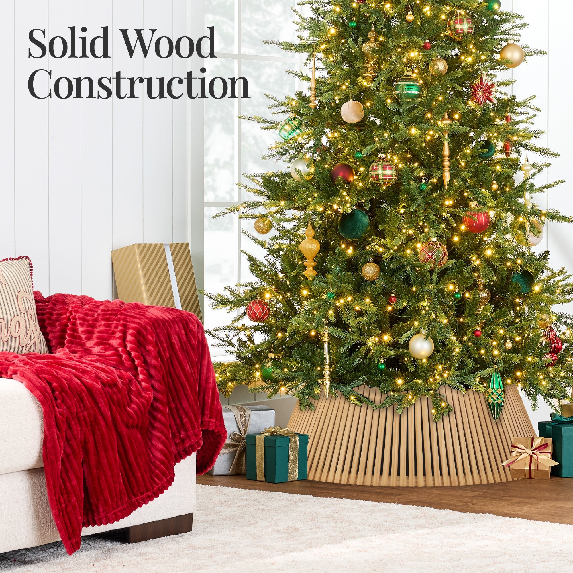 Christmas Tree Collar, Solid Wood Slatted Tree Accessory - 36in