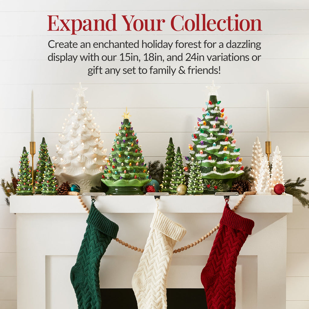 15in Ceramic Christmas Tree, Hand-Painted Holiday Decor w/ LED Lights