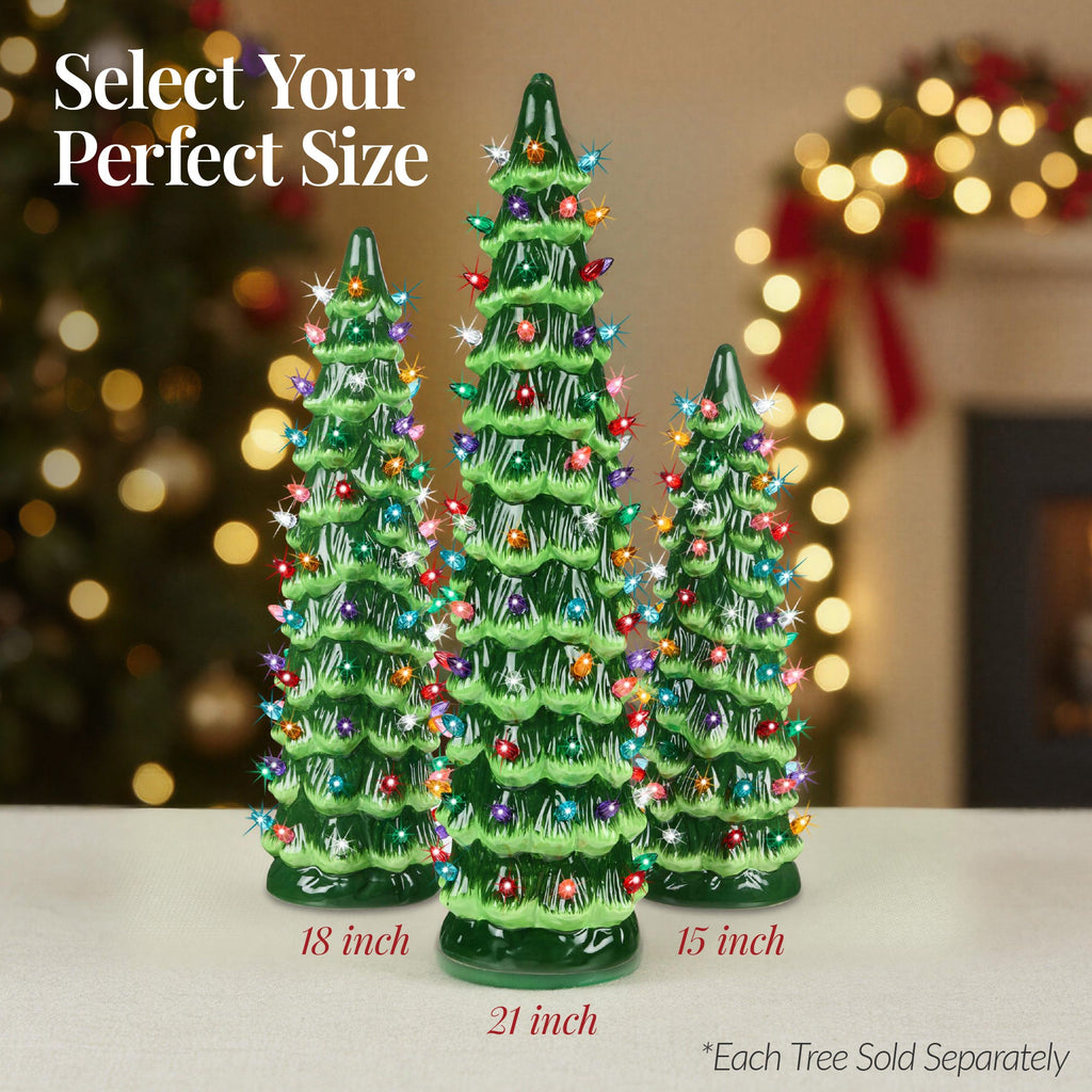 18in Ceramic Christmas Tree, Hand-Painted Holiday Decor w/ LED Lights