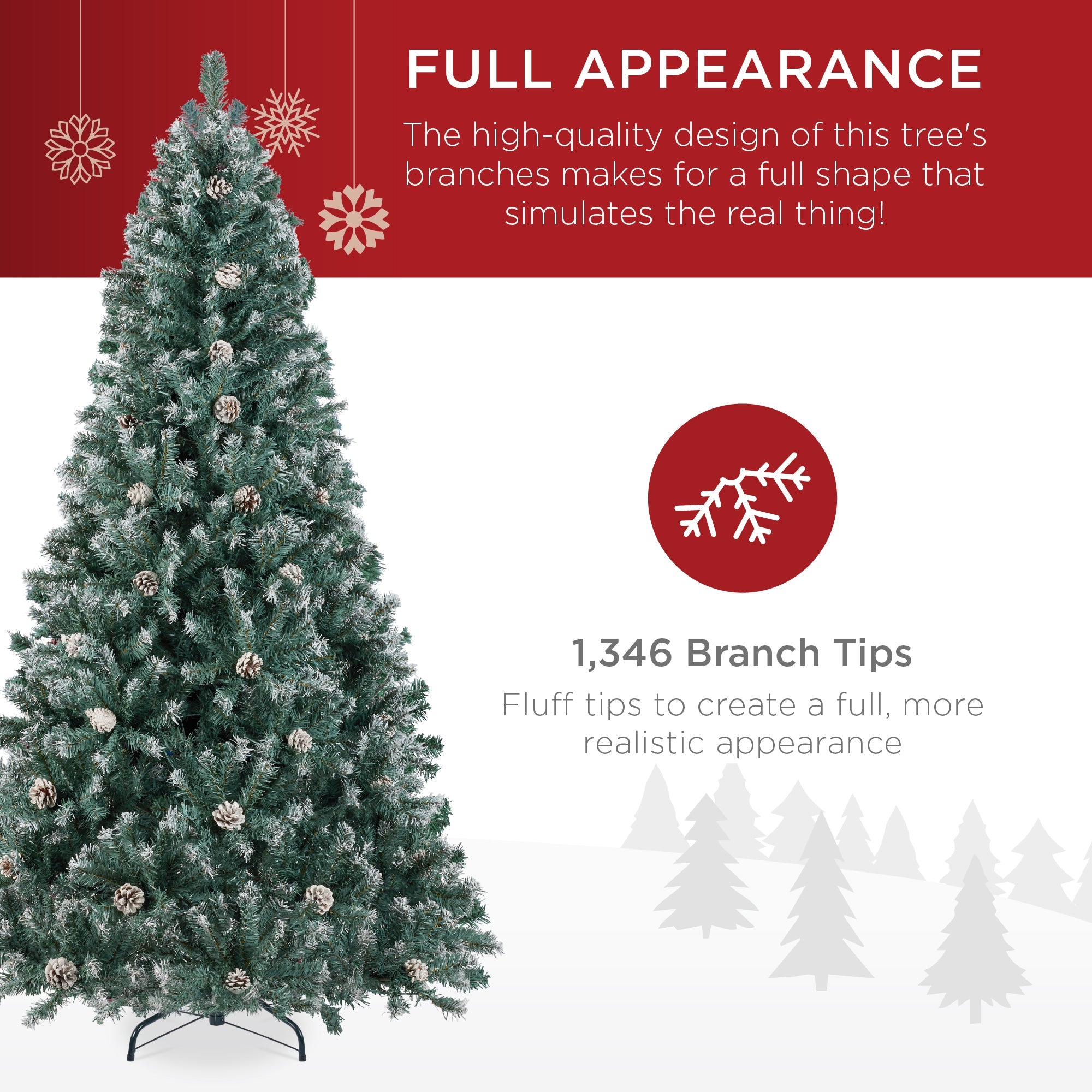 Pre-Decorated Christmas Tree w/ Pinecones, Flocked Branch Tips