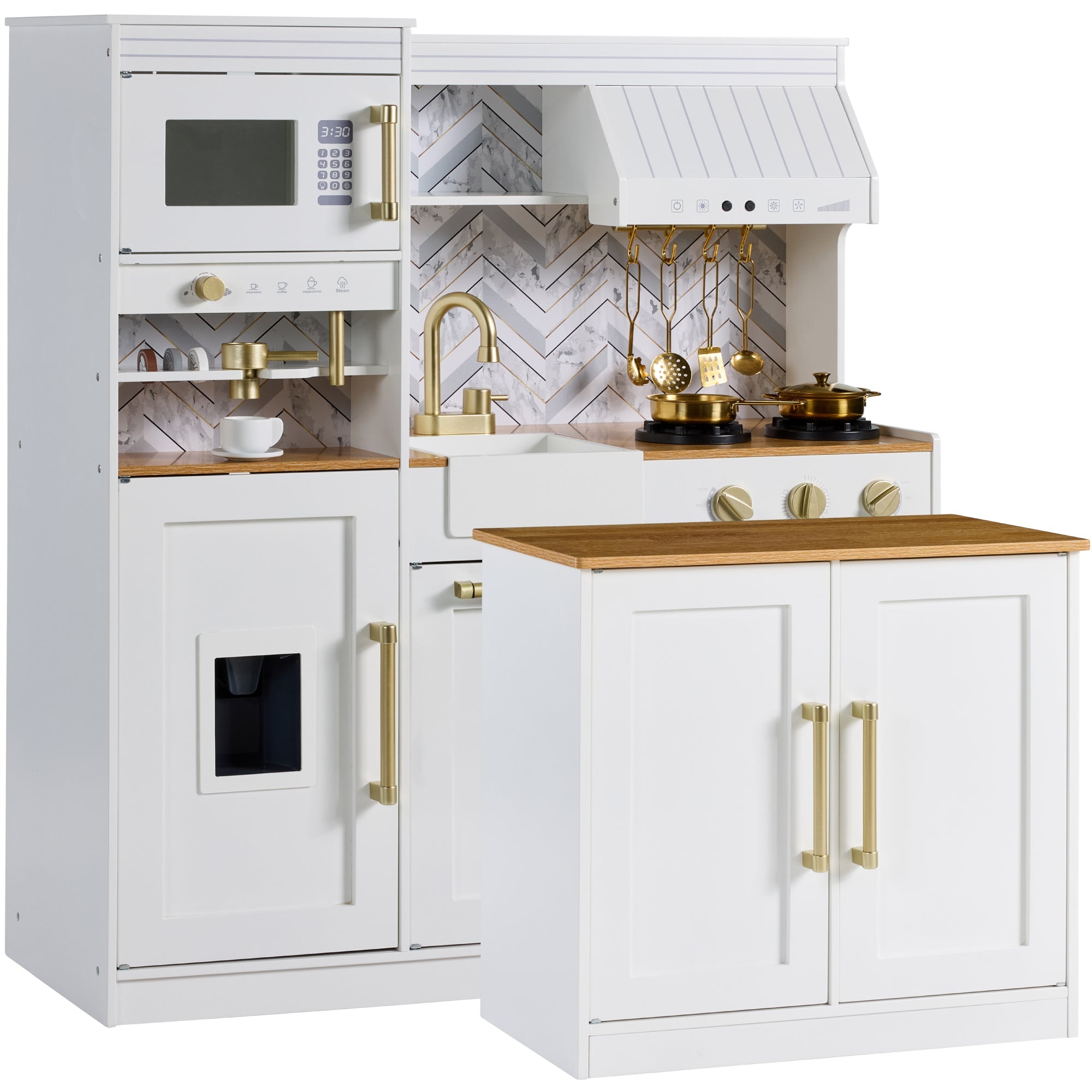 Pretend Kitchen Toy Set for Kids w/Lights, Sounds, Island, Espresso Machine