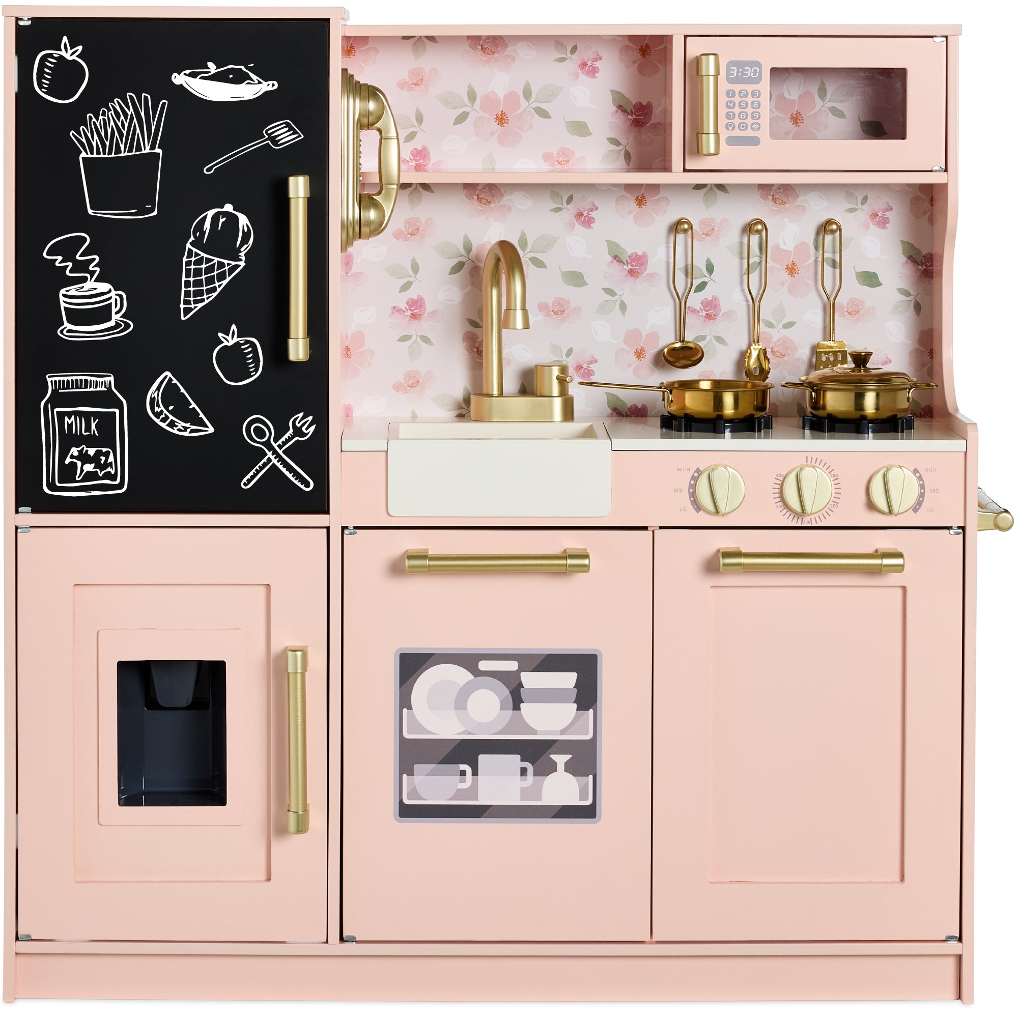 Wooden Play Kitchen for Kids with Accessories, Pretend Cooking Set, Ages 3+