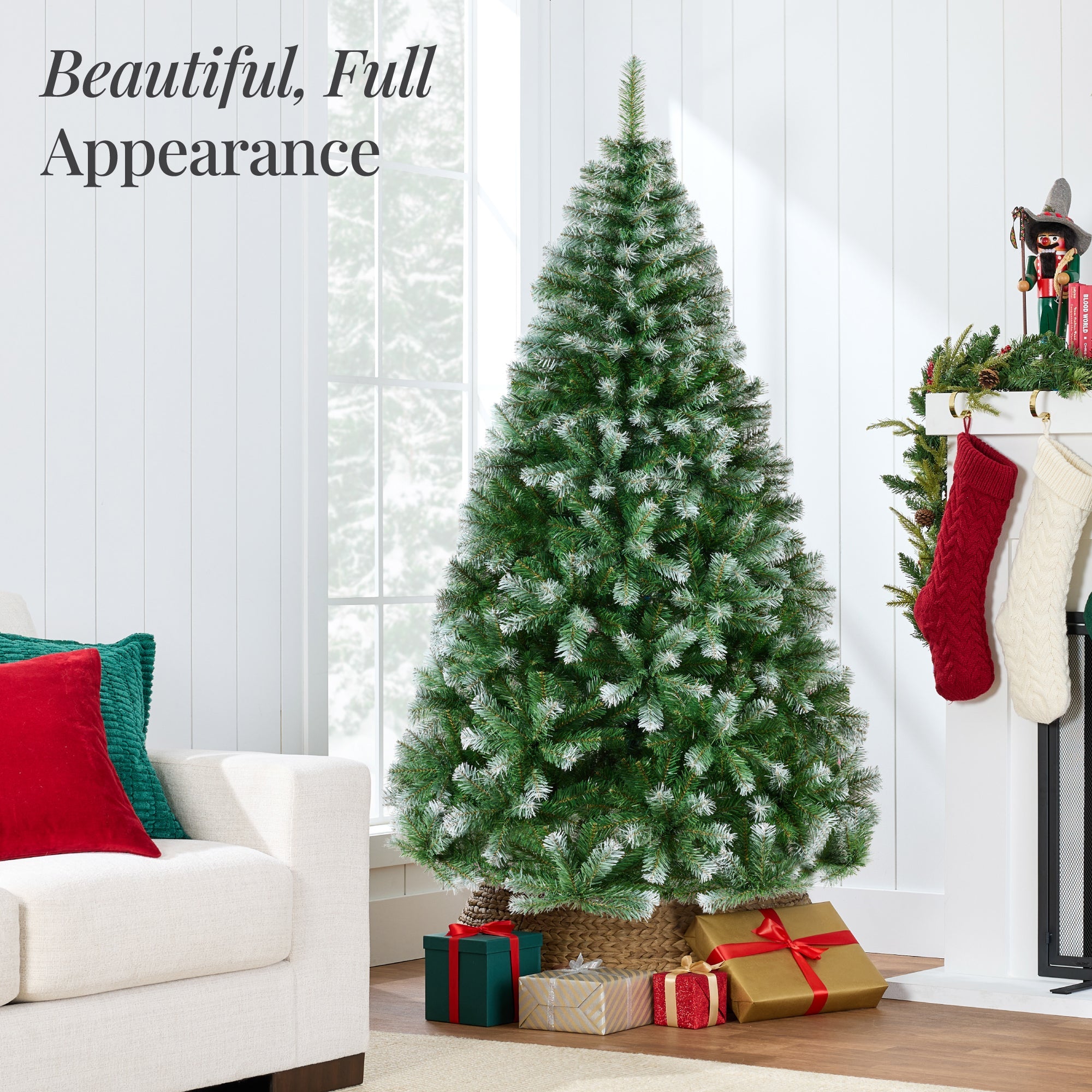 Artificial Frosted Pine Christmas Tree, Unlit Pine Design w/Easy Assembly