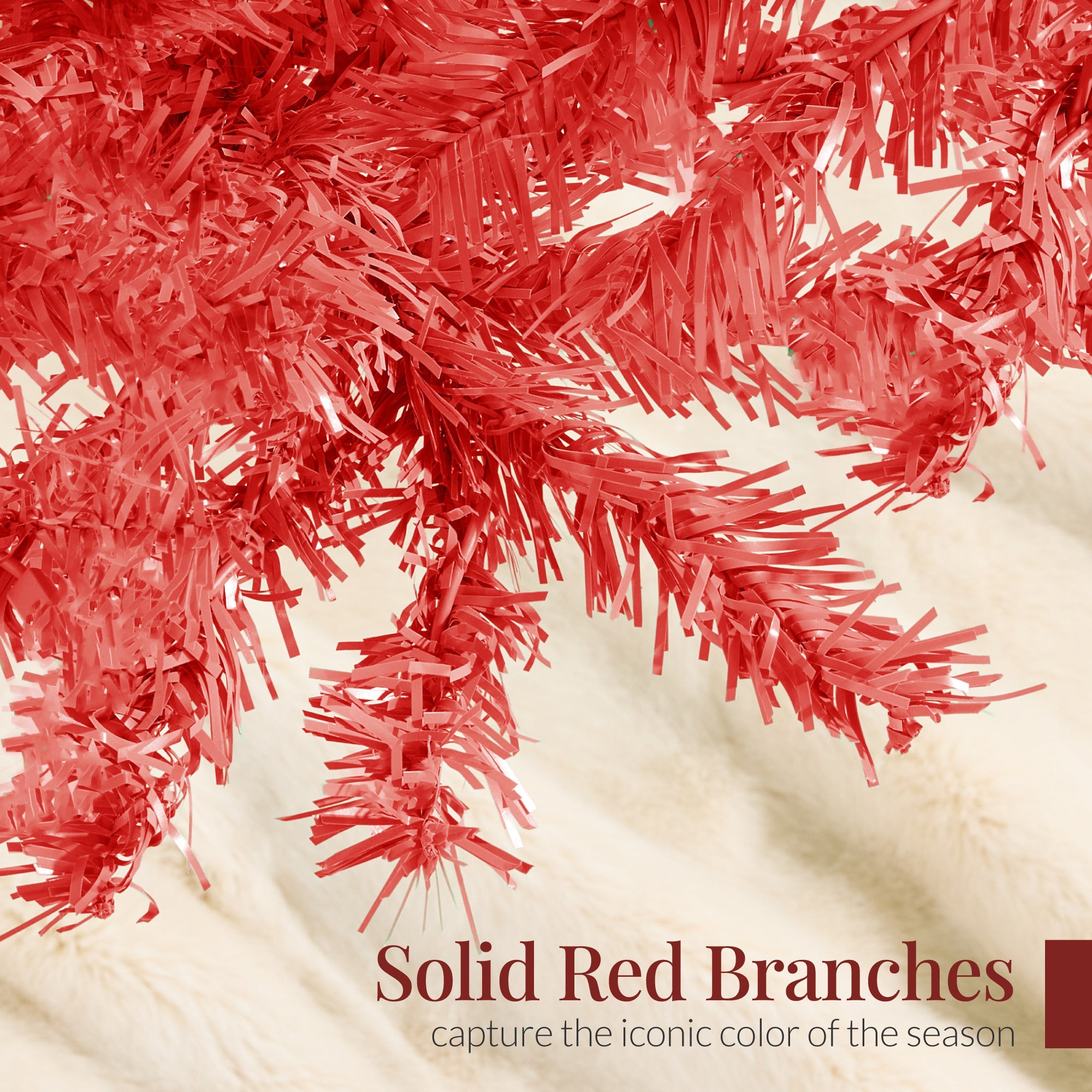 Artificial Red Christmas Tree, Unlit Pine Design w/Easy Assembly