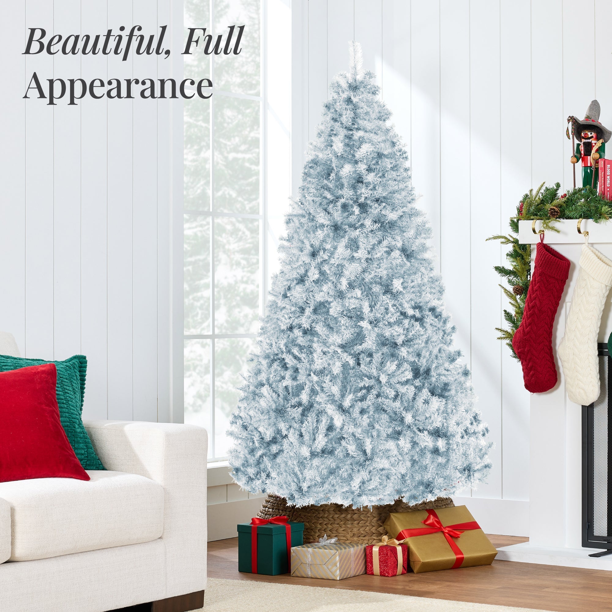 Artificial Ice Blue Christmas Tree, Unlit Pine Design w/Easy Assembly