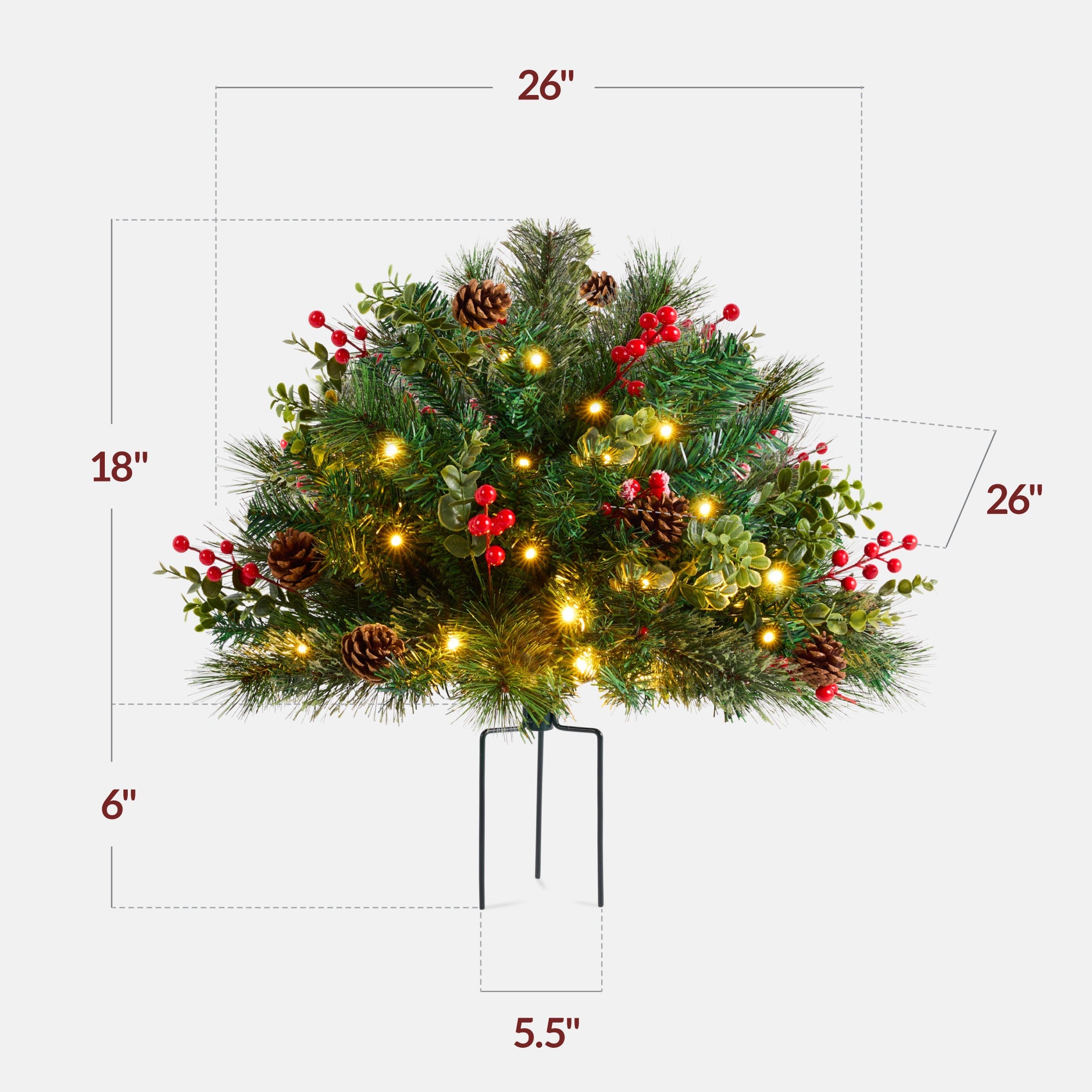 Pre-Lit Christmas Urn Filler, White & Multi LED Lights, 26" Diameter