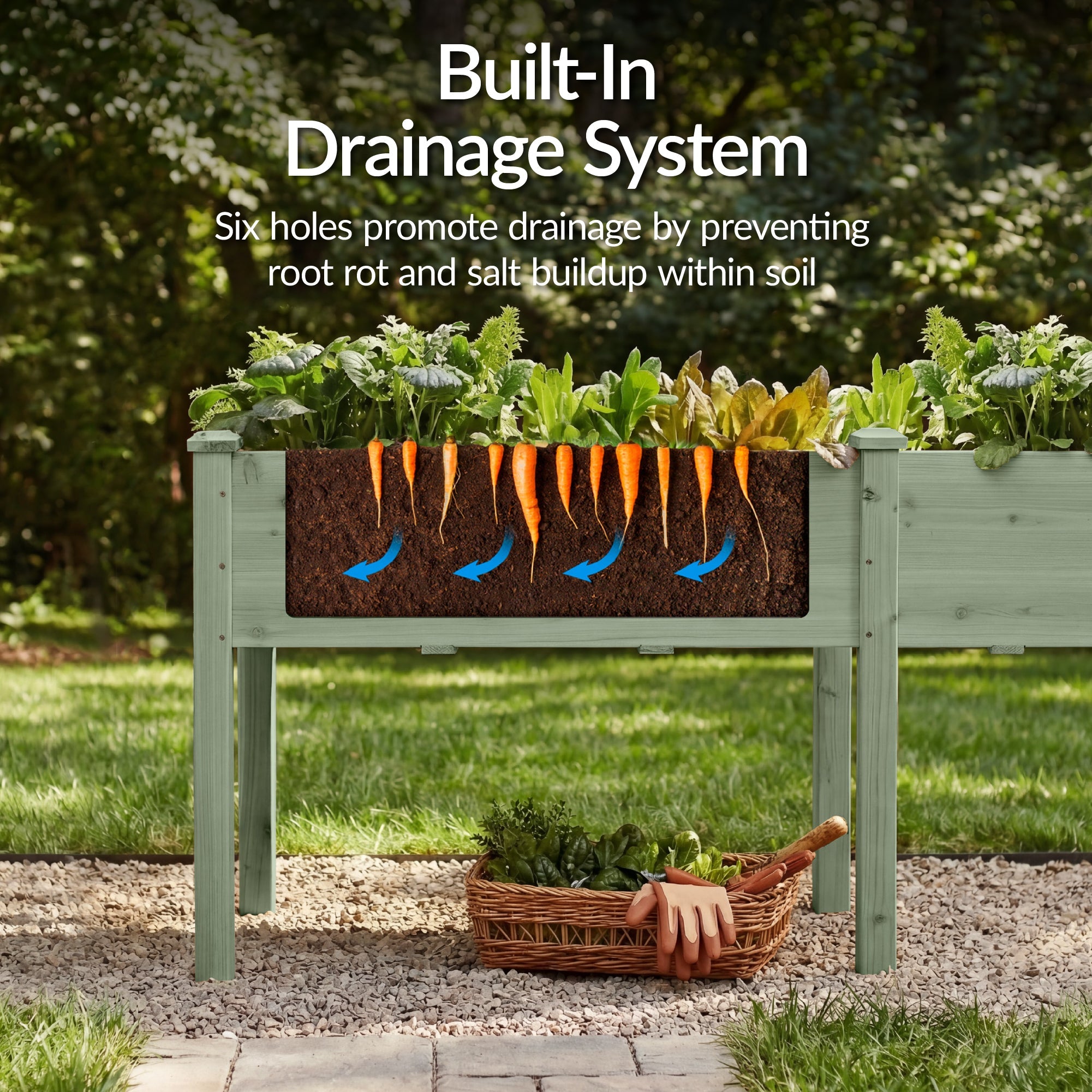 Raised Garden Bed, Elevated Wood Garden Planter Stand - 72x24x30in