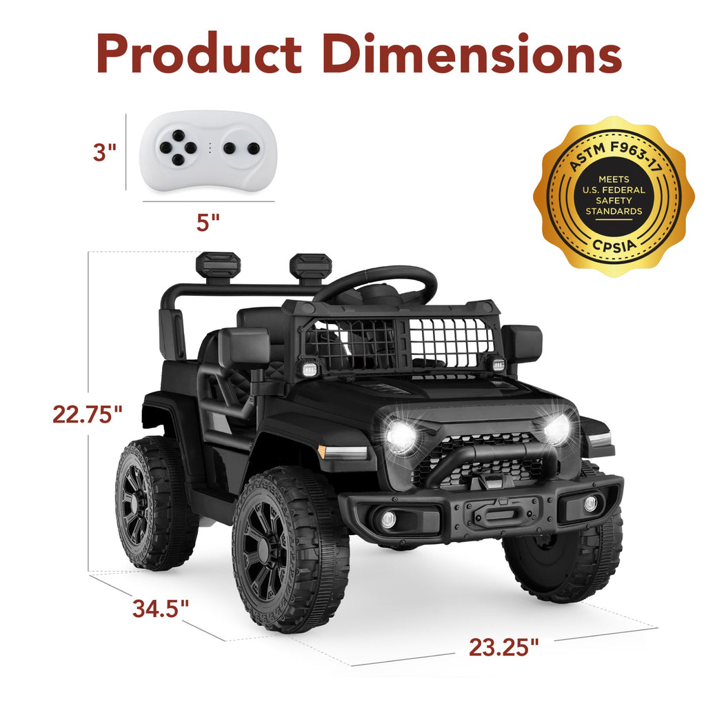 12V Kids Ride On Truck w/ Remote Control for Toddlers 3-5,  Safety Harness