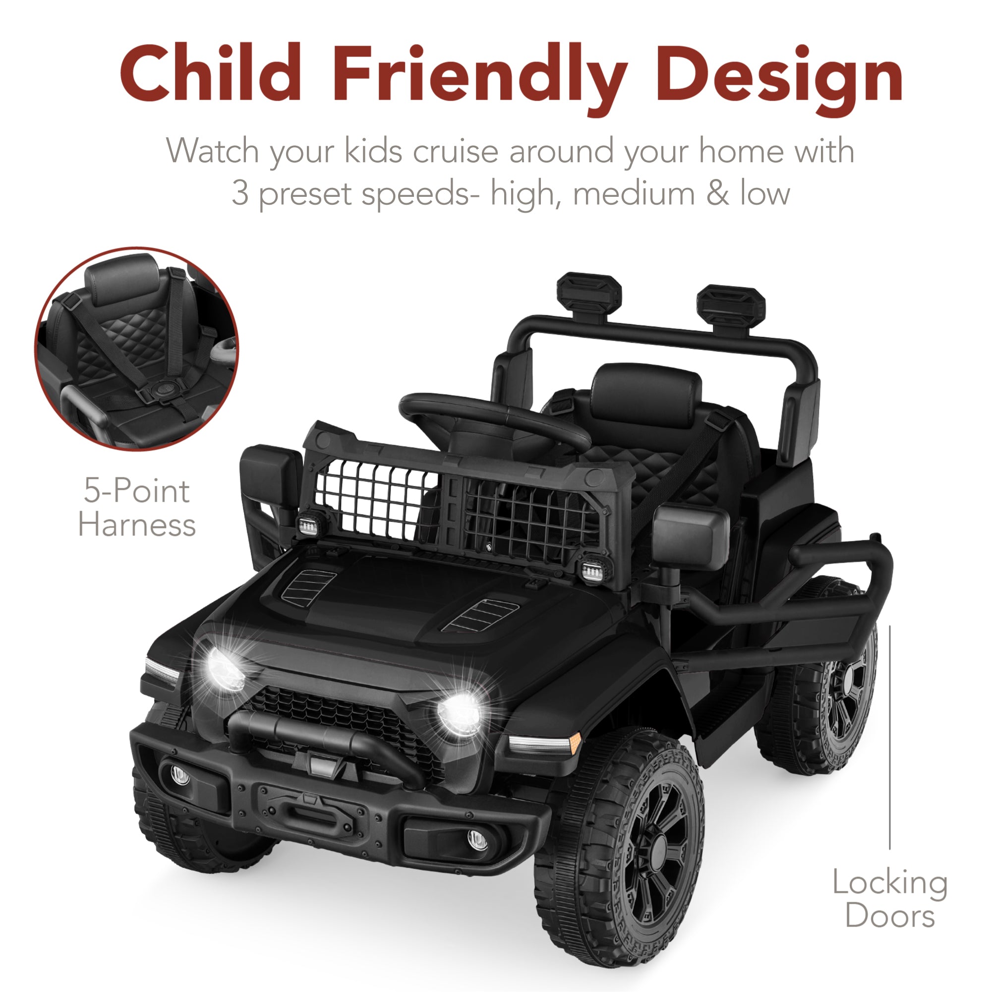 12V Kids Ride On Truck w/ Remote Control for Toddlers 3-5,  Safety Harness