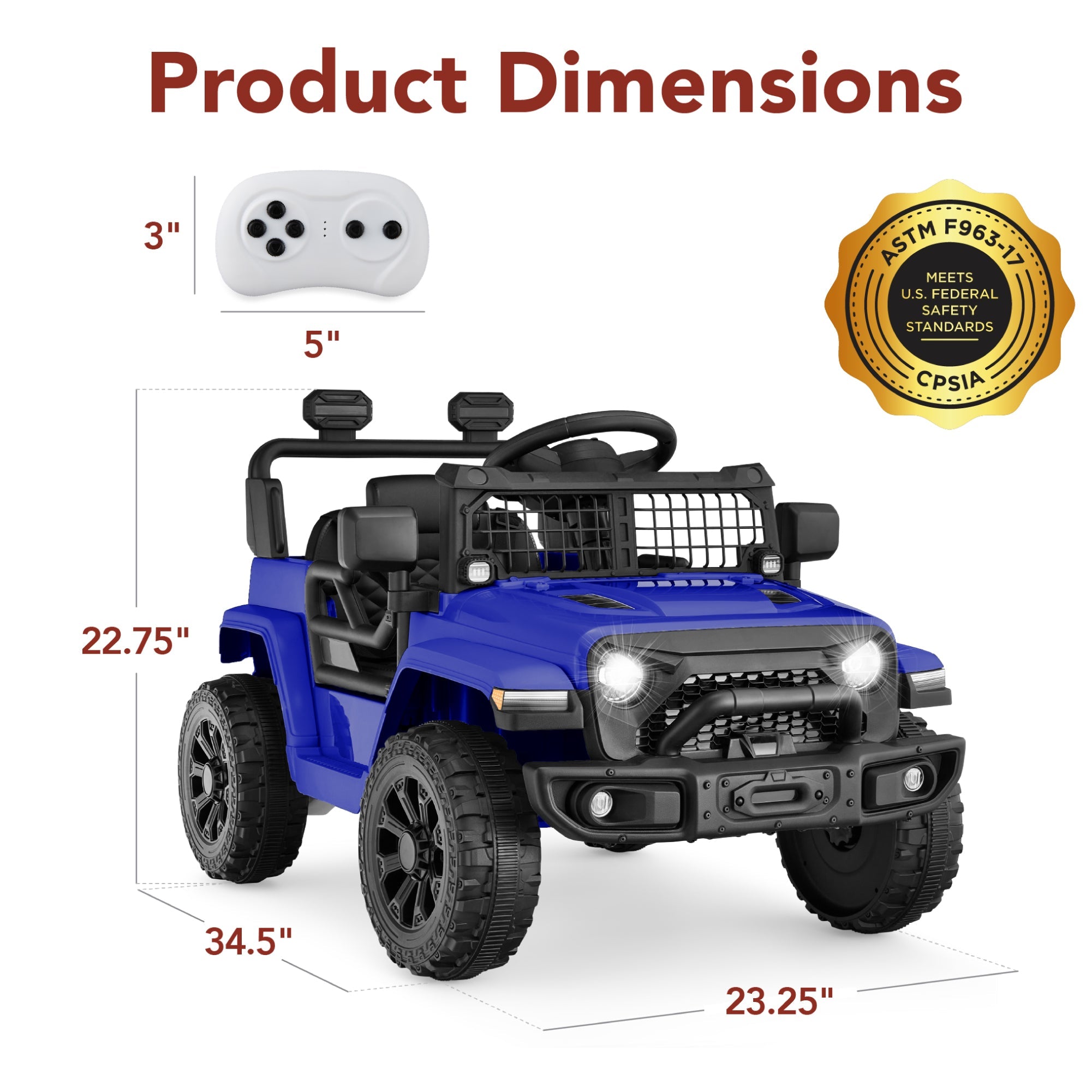 12V Kids Ride On Truck w/ Remote Control for Toddlers 3-5,  Safety Harness