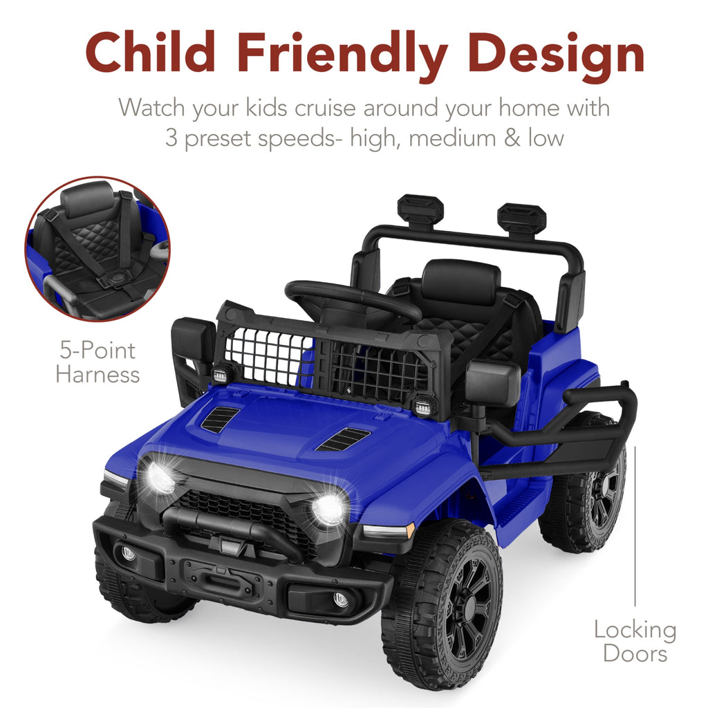 12V Kids Ride On Truck w/ Remote Control for Toddlers 3-5,  Safety Harness