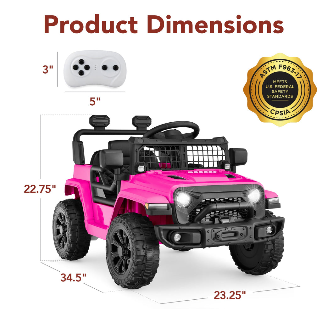 12V Kids Ride On Truck w/ Remote Control for Toddlers 3-5,  Safety Harness
