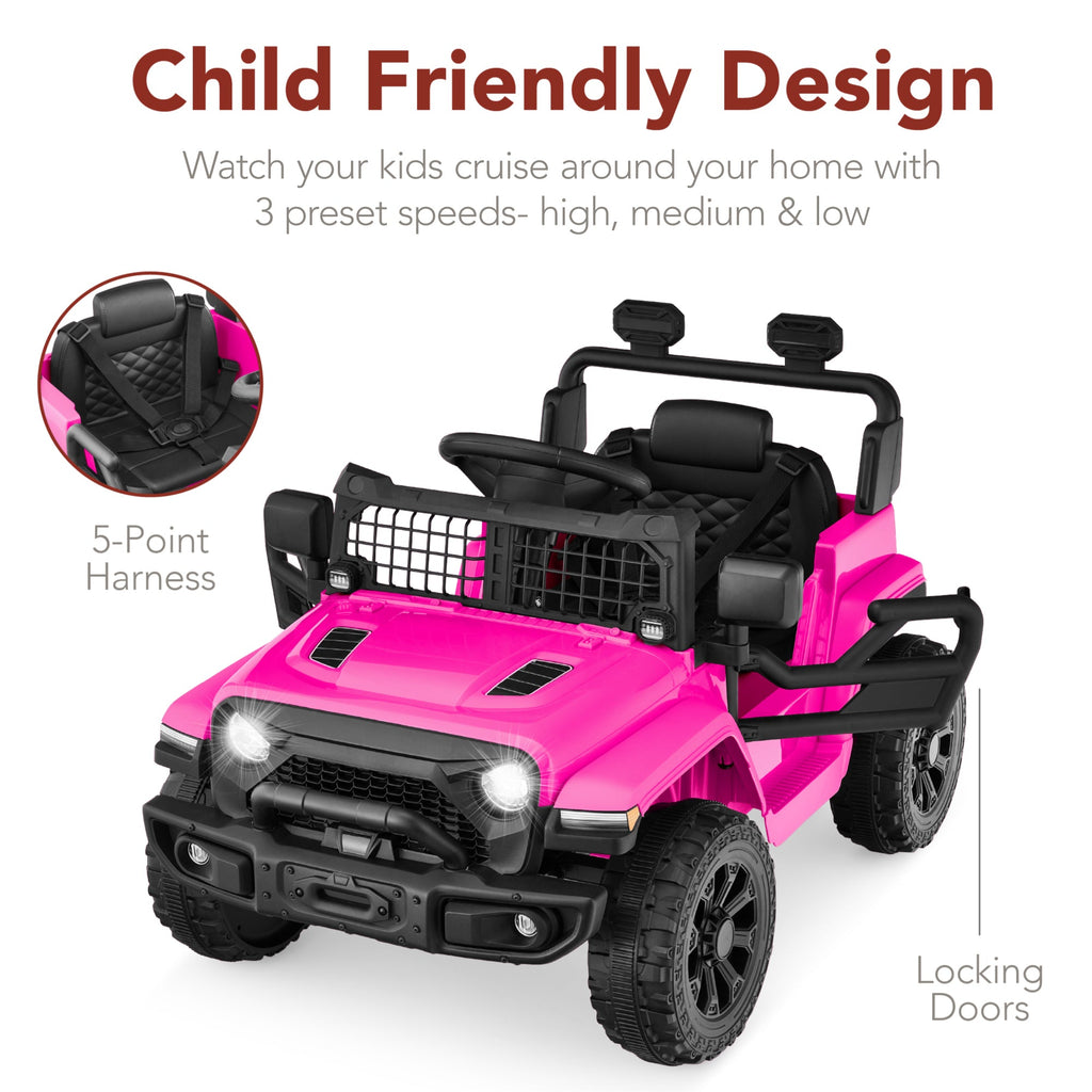 12V Kids Ride On Truck w/ Remote Control for Toddlers 3-5,  Safety Harness