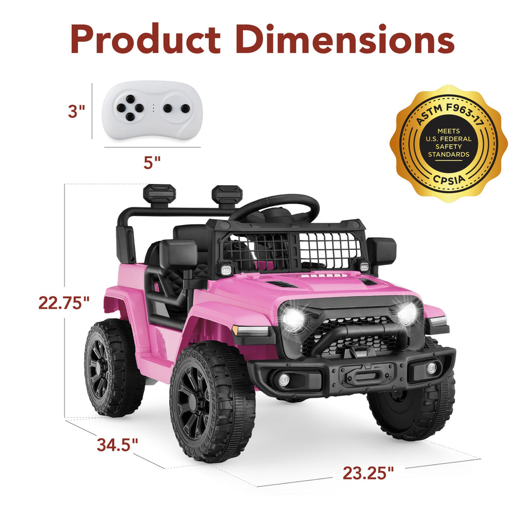 12V Kids Ride On Truck w/ Remote Control for Toddlers 3-5,  Safety Harness