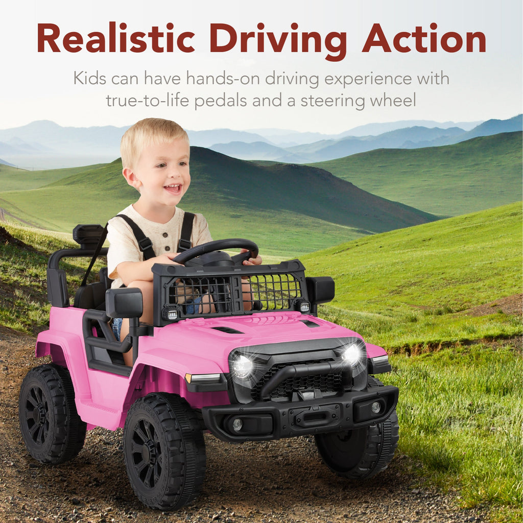 12V Kids Ride On Truck w/ Remote Control for Toddlers 3-5,  Safety Harness