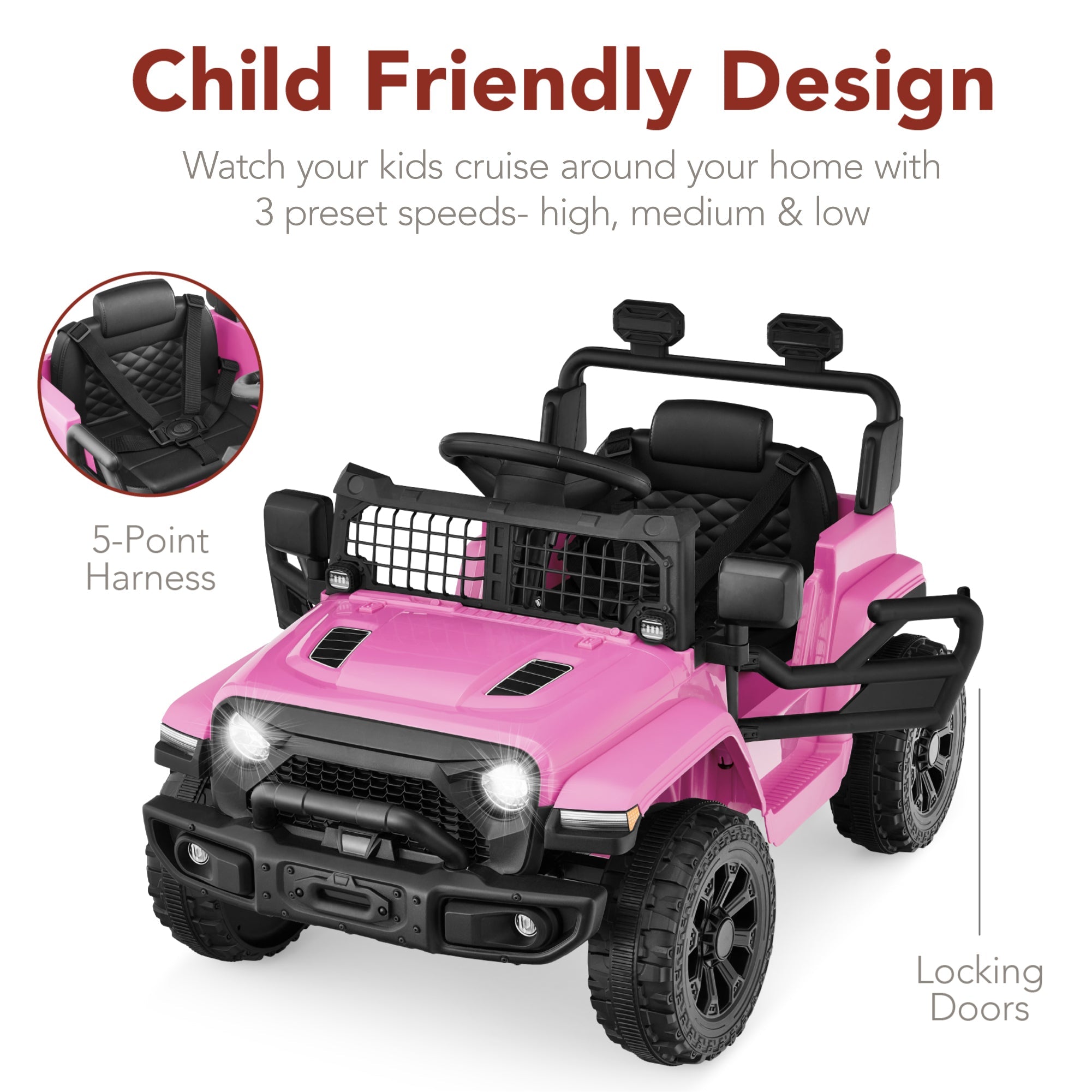 12V Kids Ride On Truck w/ Remote Control for Toddlers 3-5,  Safety Harness