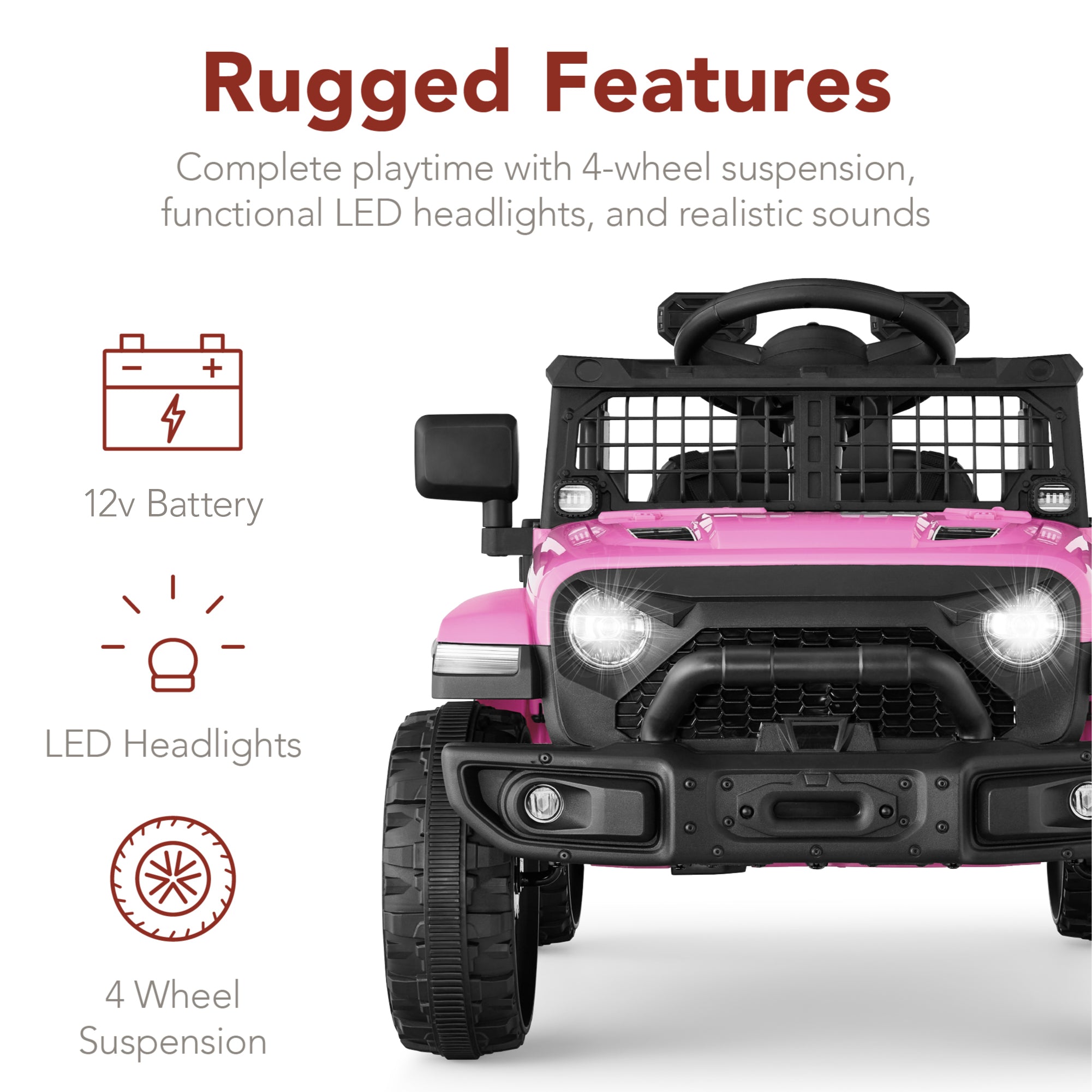 12V Kids Ride On Truck w/ Remote Control for Toddlers 3-5,  Safety Harness