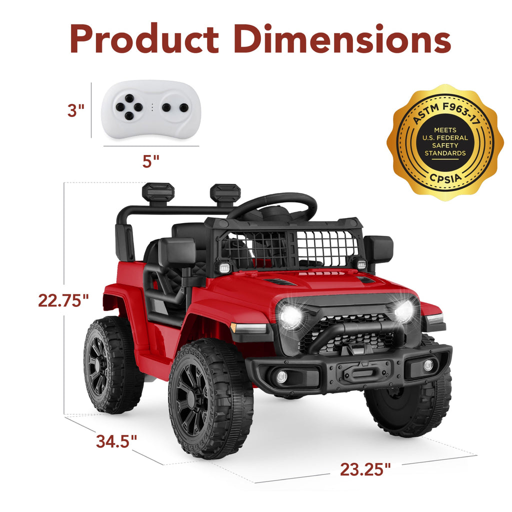 12V Kids Ride On Truck w/ Remote Control for Toddlers 3-5,  Safety Harness