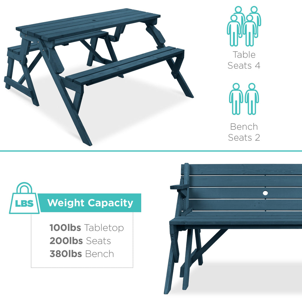 2-in-1 Outdoor Interchangeable Wooden Picnic Table/Garden Bench