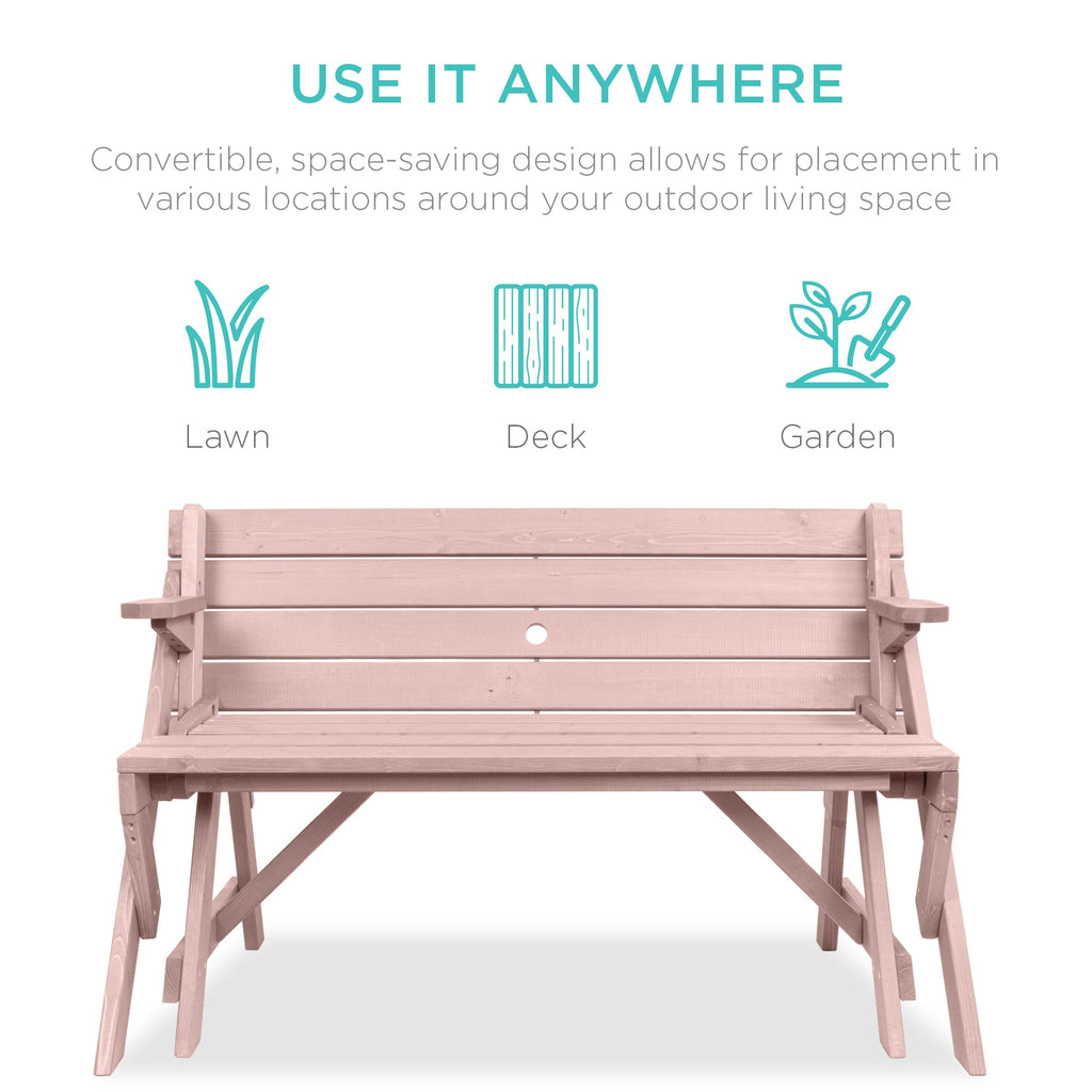 2-in-1 Outdoor Interchangeable Wooden Picnic Table/Garden Bench