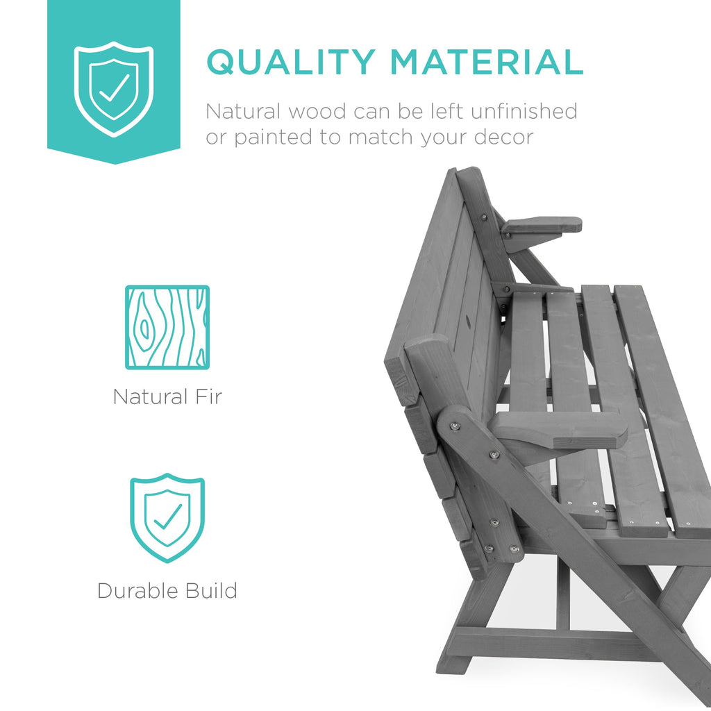 2-in-1 Outdoor Interchangeable Wooden Picnic Table/Garden Bench