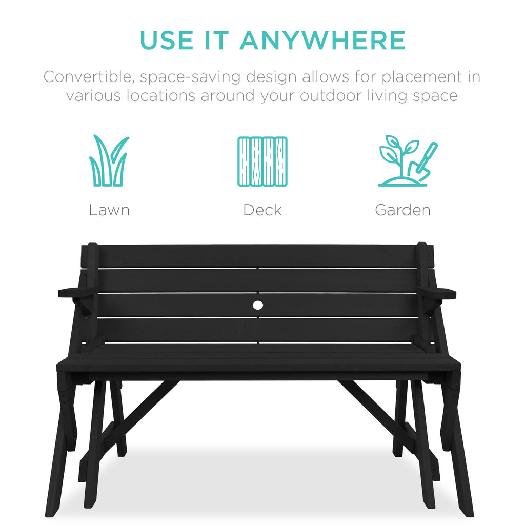 2-in-1 Outdoor Interchangeable Wooden Picnic Table/Garden Bench