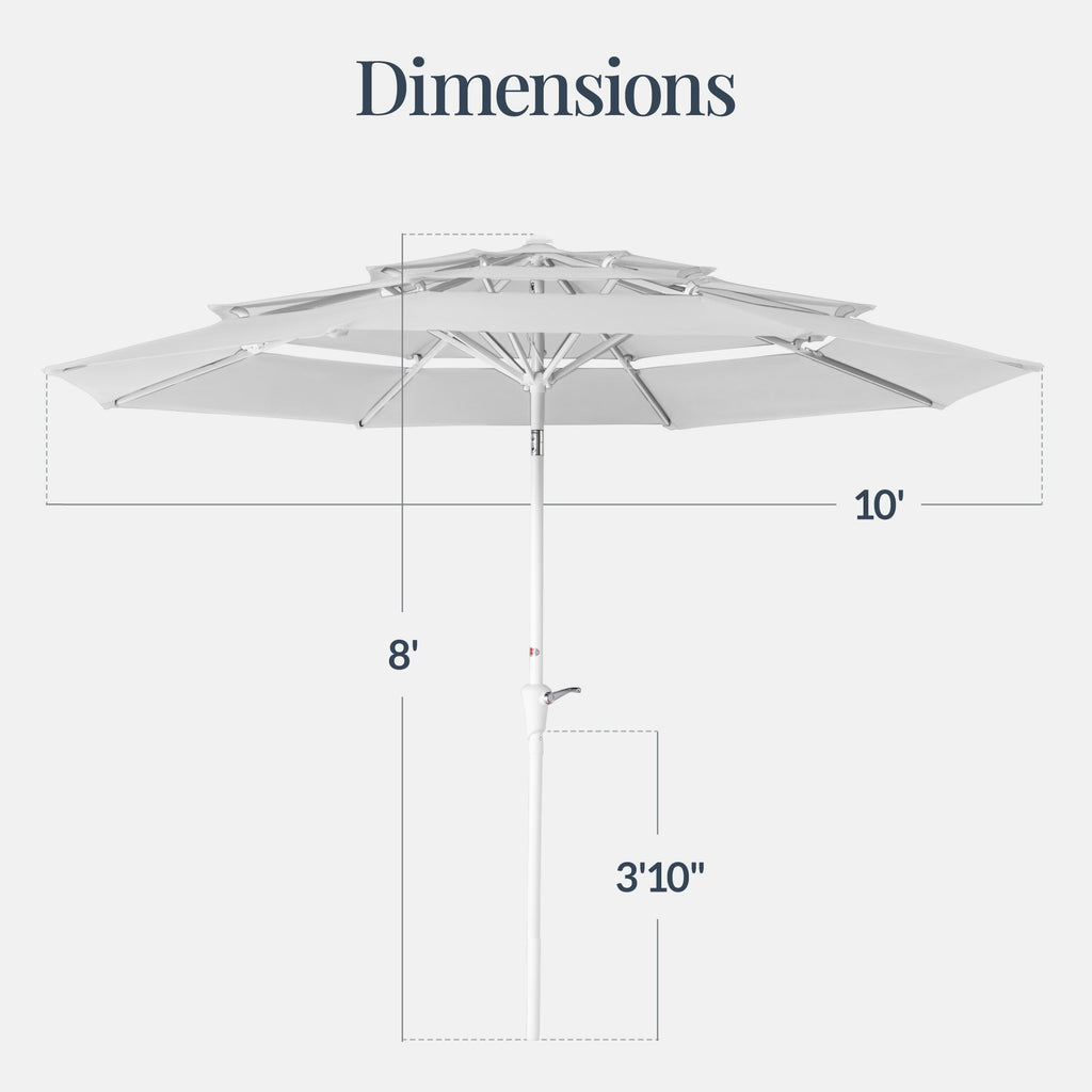 10ft 3-Tier Patio Market Umbrella White Pole, Push Button Tilt, Crank Lift