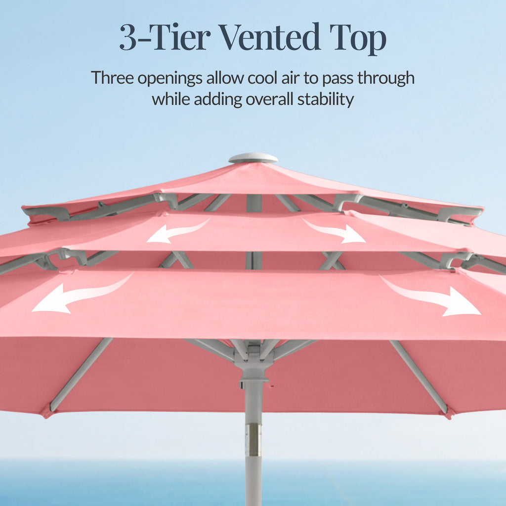 10ft 3-Tier Patio Market Umbrella White Pole, Push Button Tilt, Crank Lift
