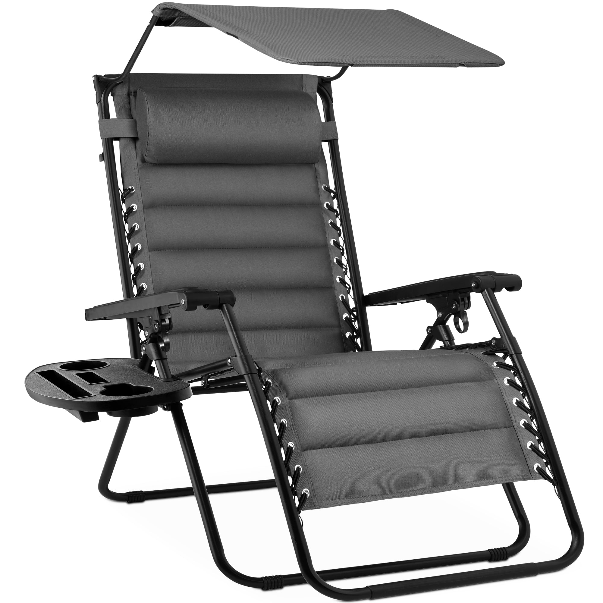 Oversized Padded Zero Gravity Chair w/ Canopy Headrest Cup Holder Side Tray