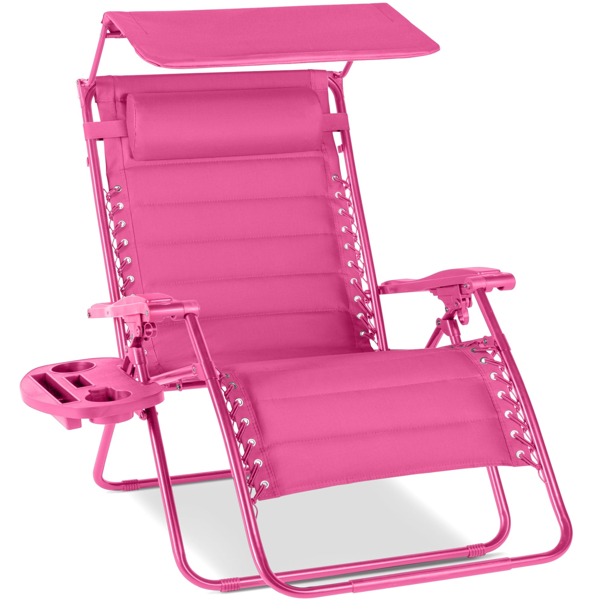 Oversized Padded Zero Gravity Chair w/ Canopy Headrest Cup Holder Side Tray