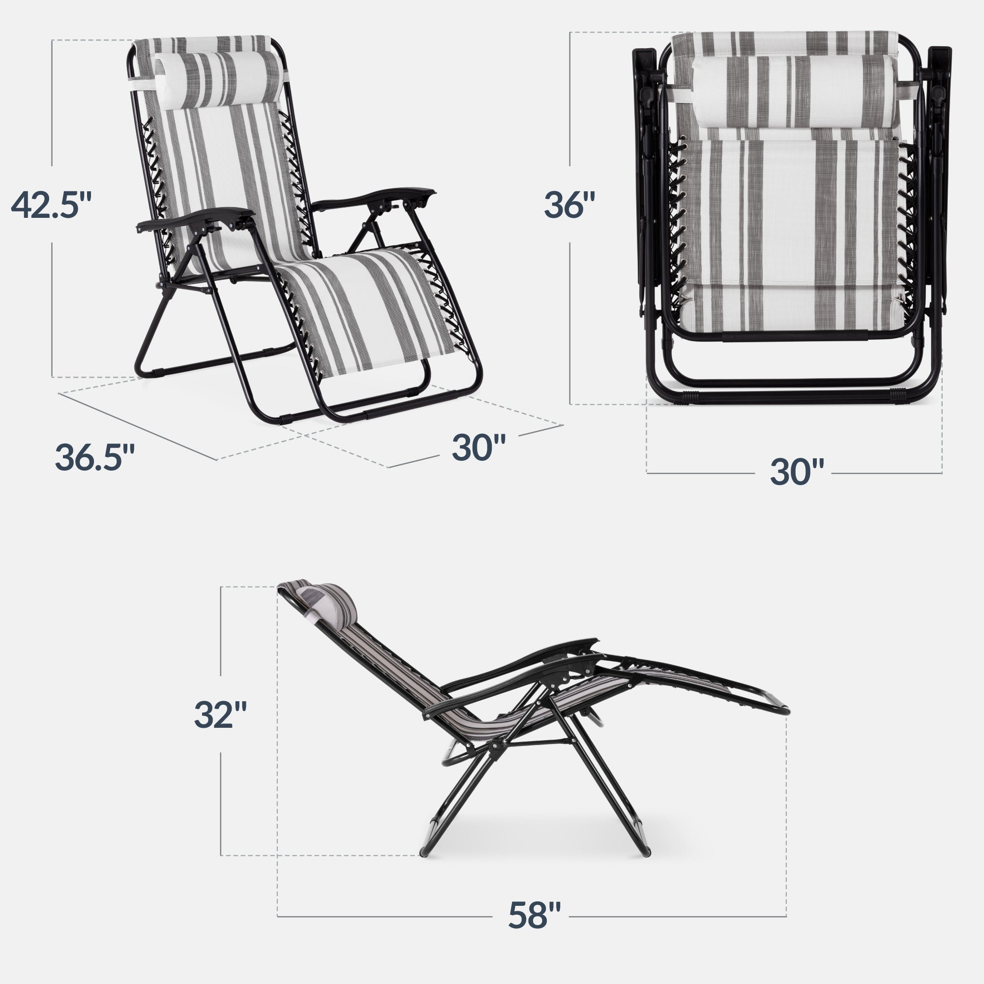 Set of 2 Extra Wide Adjustable Zero Gravity Patio Chair Recliners