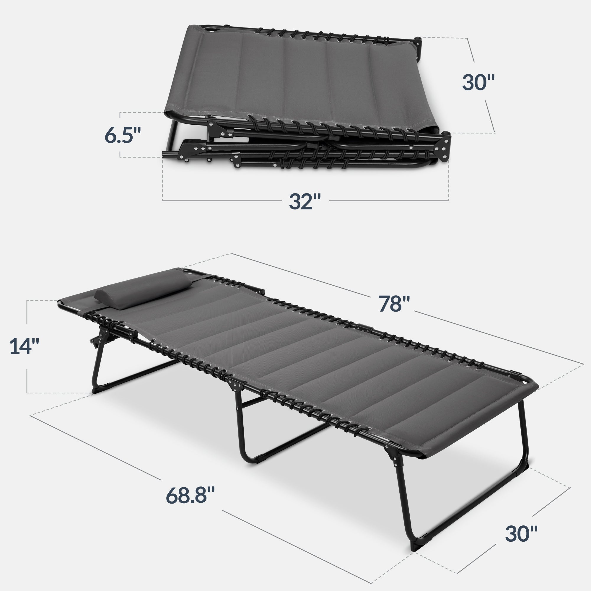 Extra Wide Padded Patio Chaise Lounge Chair, Portable Recliner 8 Positions