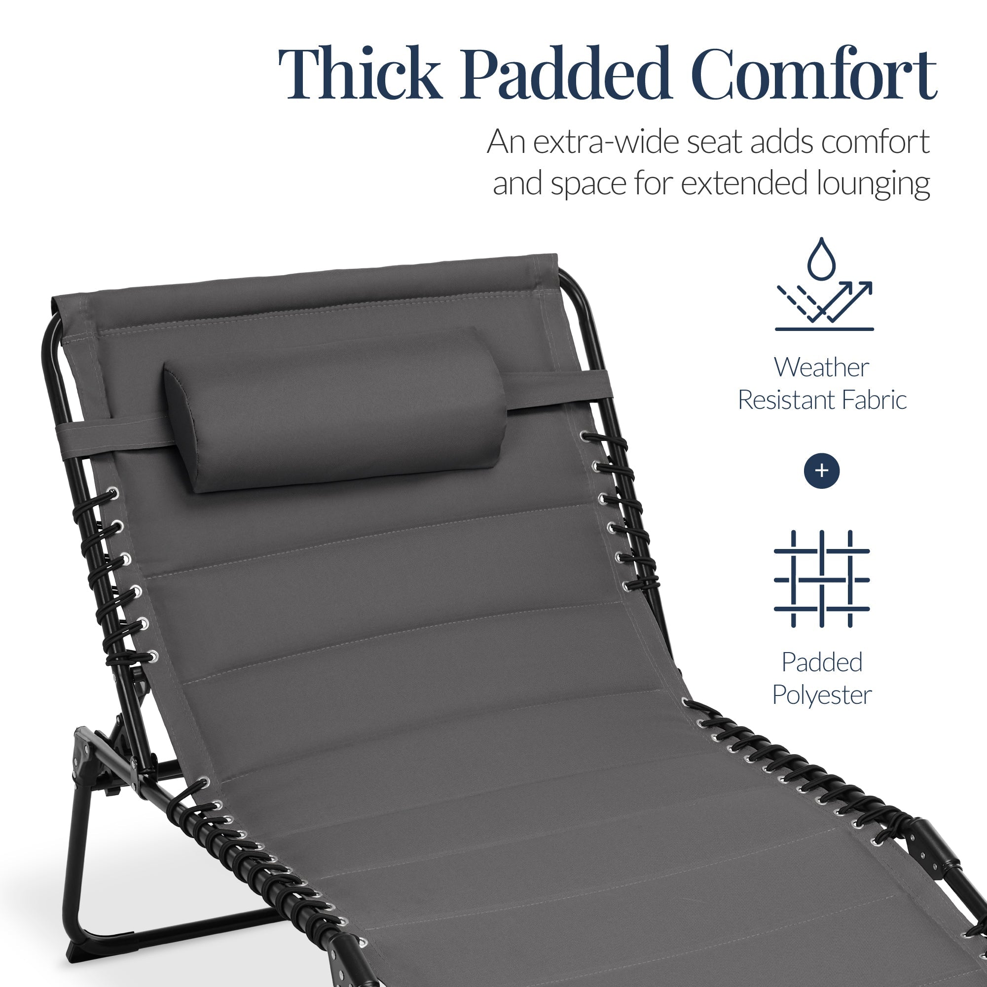 Extra Wide Padded Patio Chaise Lounge Chair, Portable Recliner 8 Positions