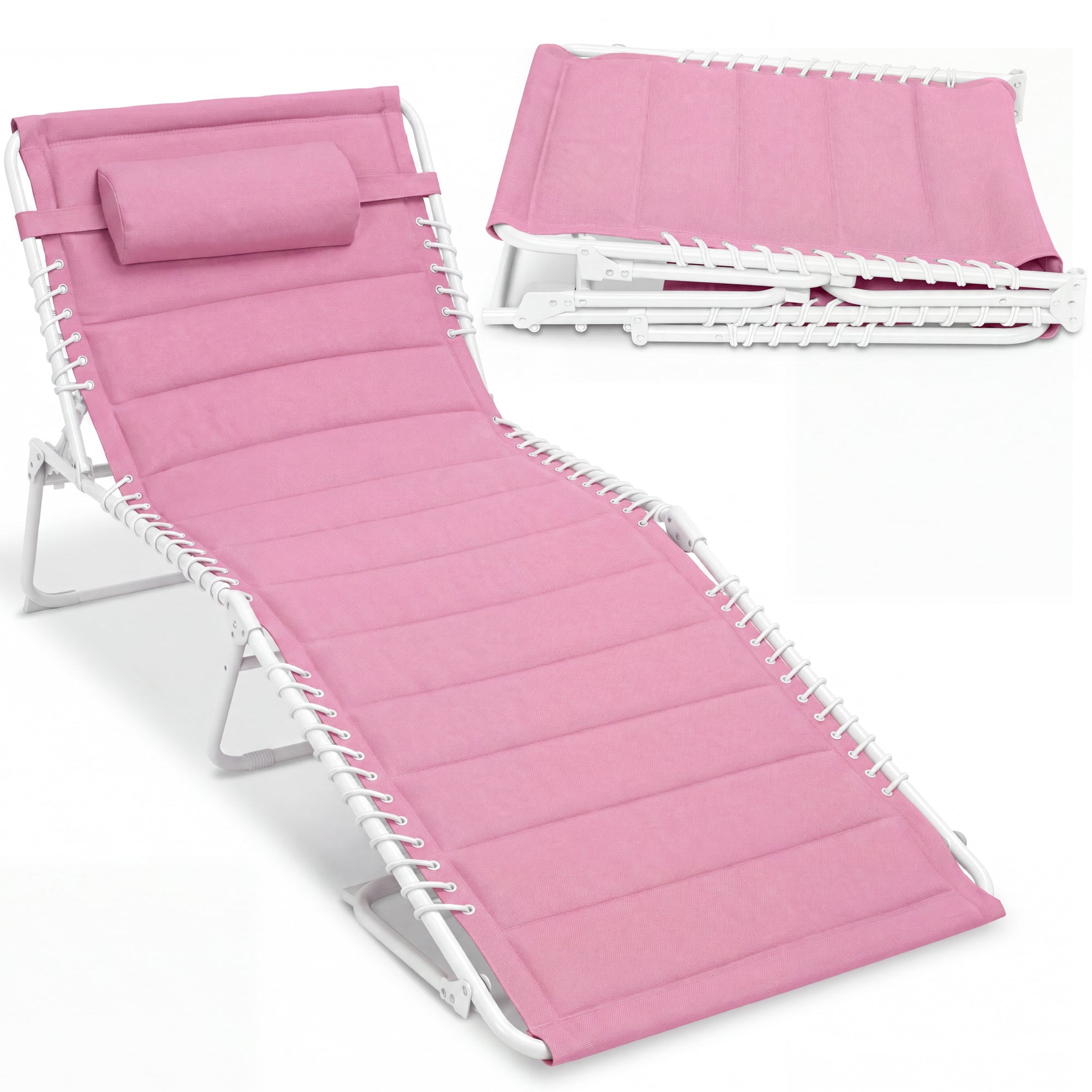 Extra Wide Padded Patio Chaise Lounge Chair, Portable Recliner 8 Positions
