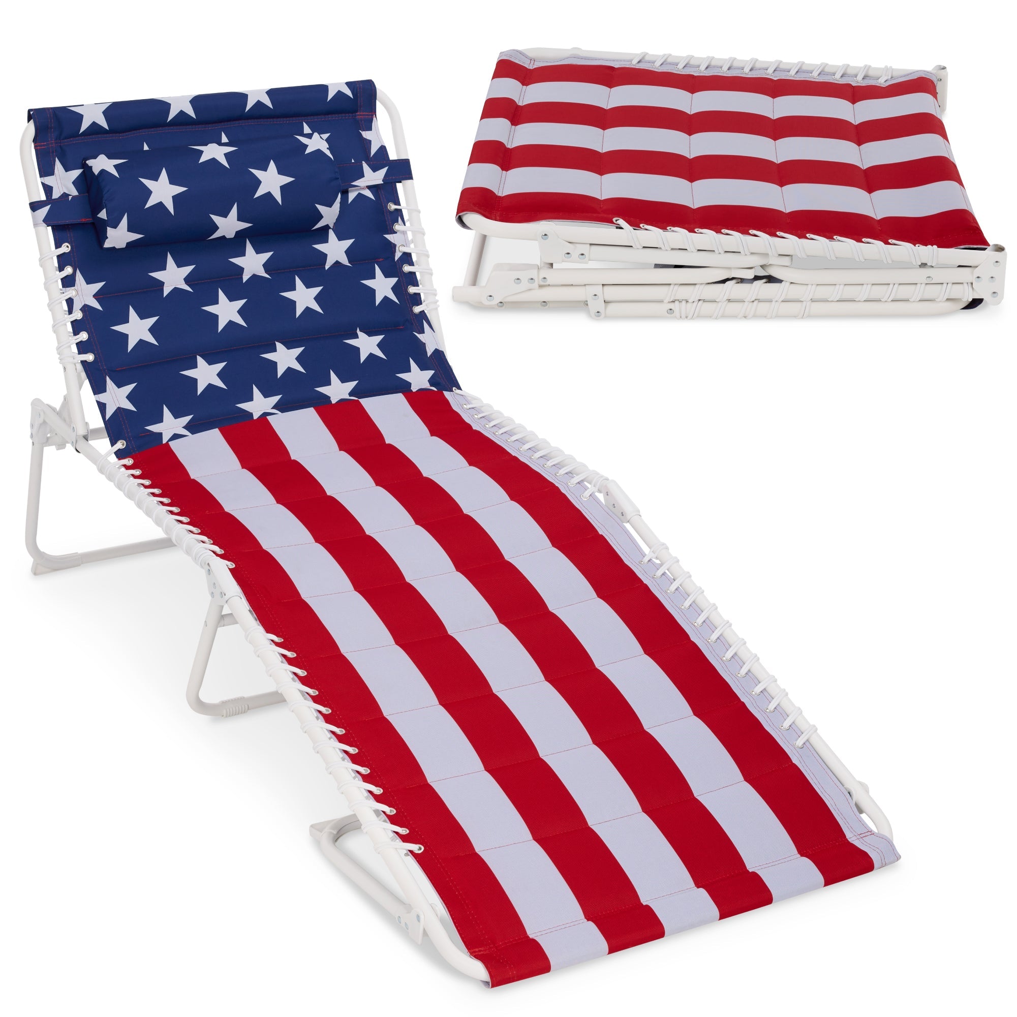 Extra Wide Padded Patio Chaise Lounge Chair, Portable Recliner 8 Positions