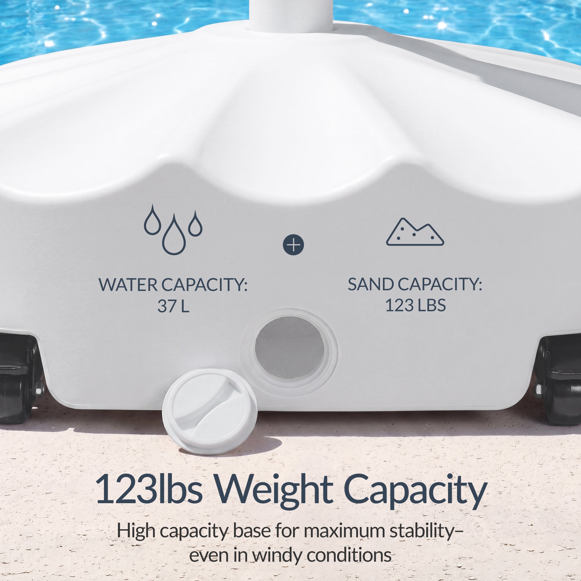 123lb Capacity Fillable Mobile Umbrella Base w/ 4 wheels - Wavy Design