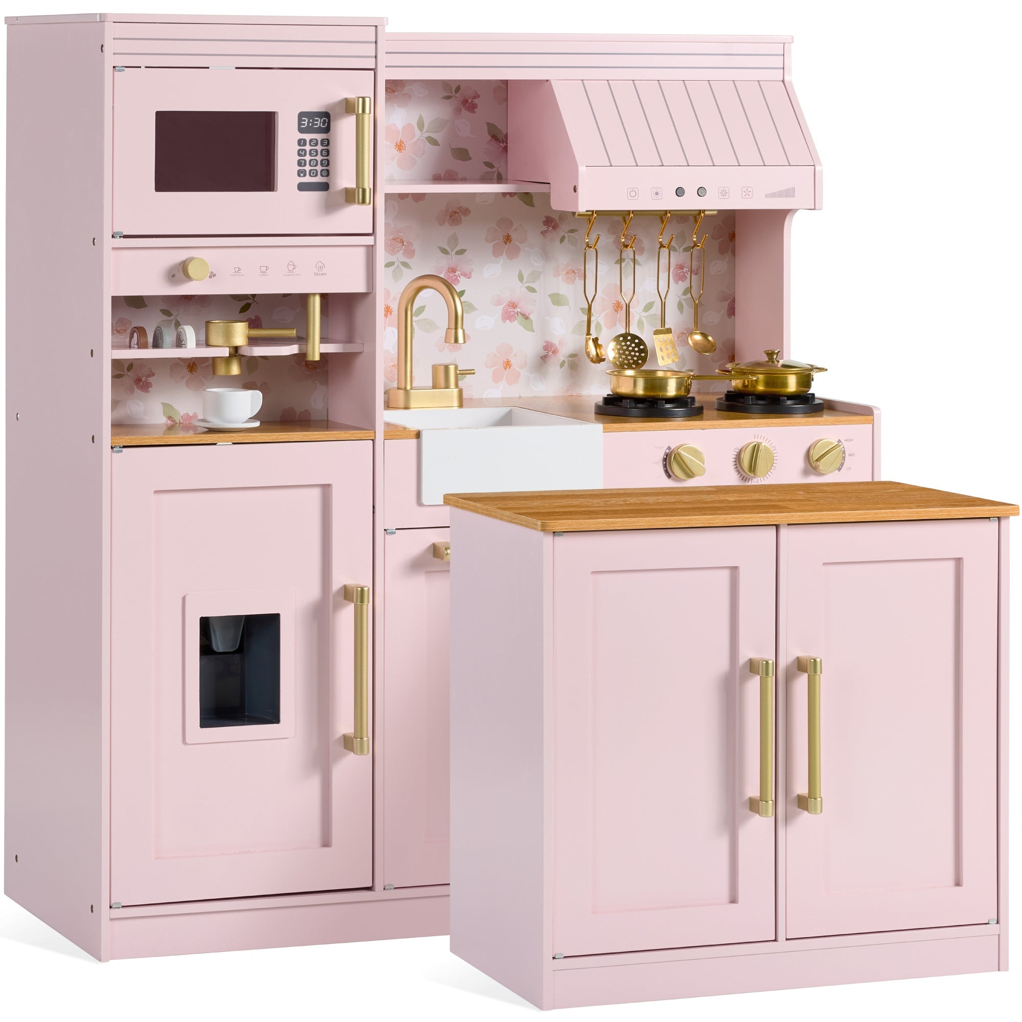 Pretend Kitchen Toy Set for Kids w/Lights, Sounds, Island, Espresso Machine