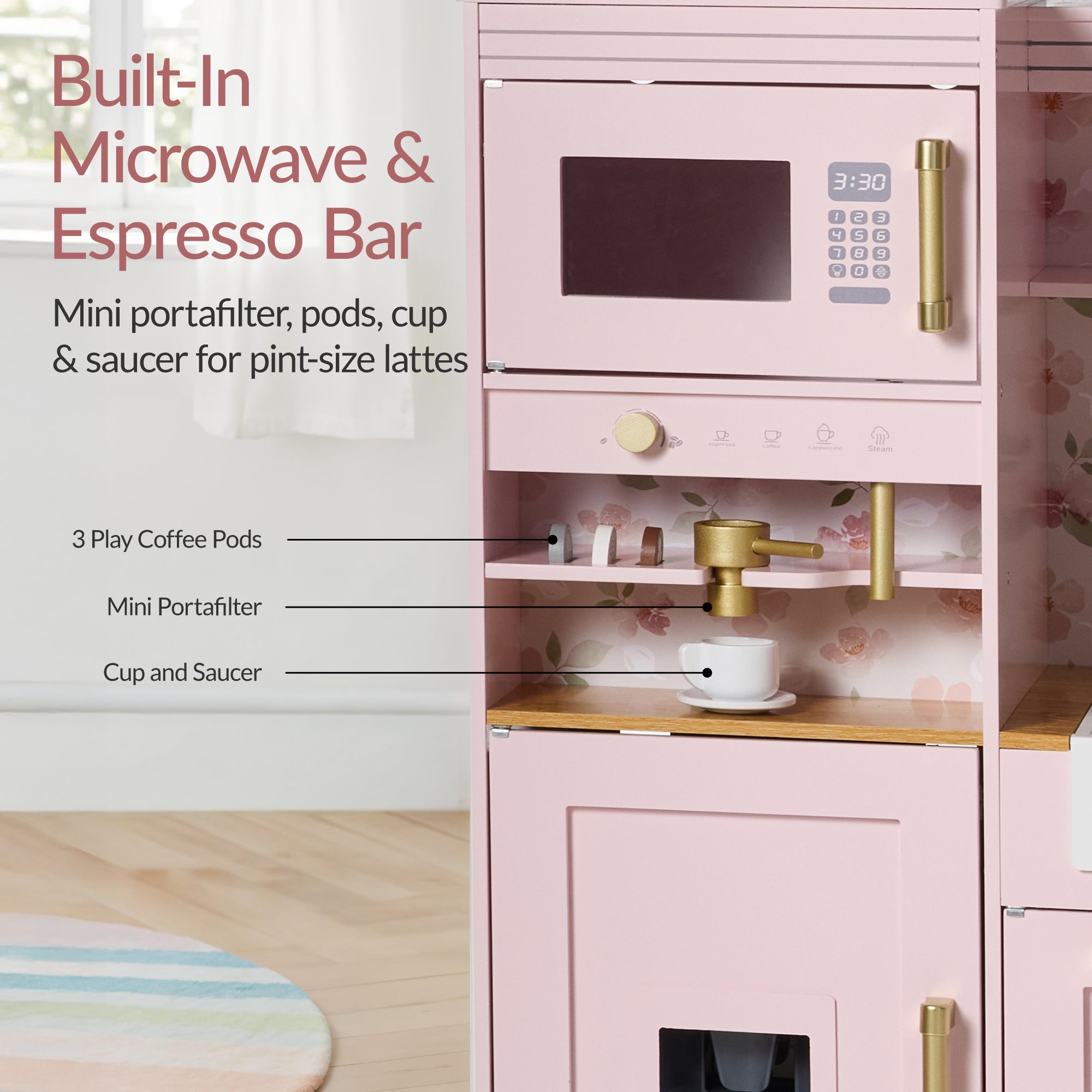 Pretend Kitchen Toy Set for Kids w/Lights, Sounds, Island, Espresso Machine