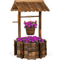 21.5" Rustic Wooden Wishing Well Planter Yard Decoration w/ Hanging Bucket