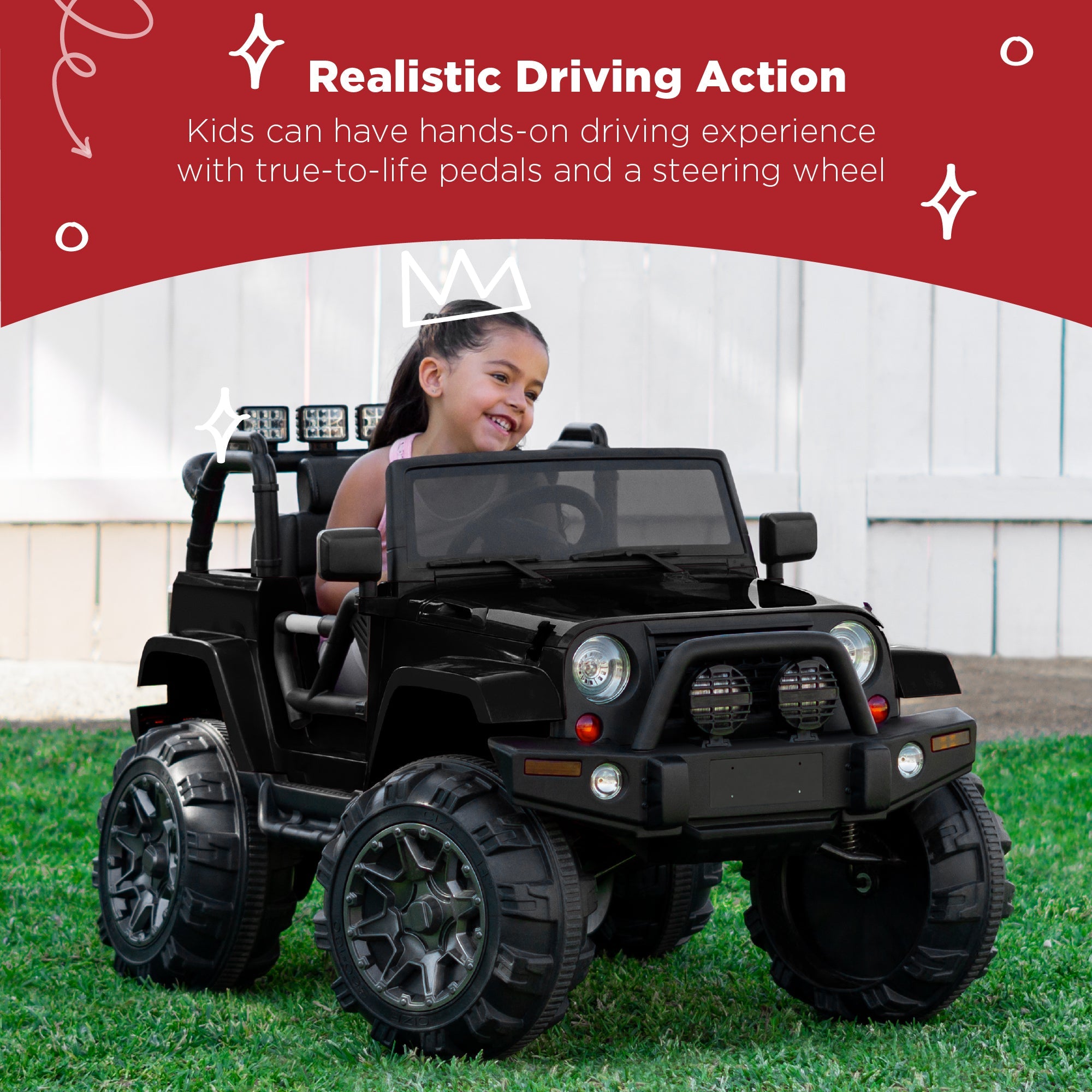 Jumbo 12V Kids Electric Ride On Car with Parent Remote, Seat Harness
