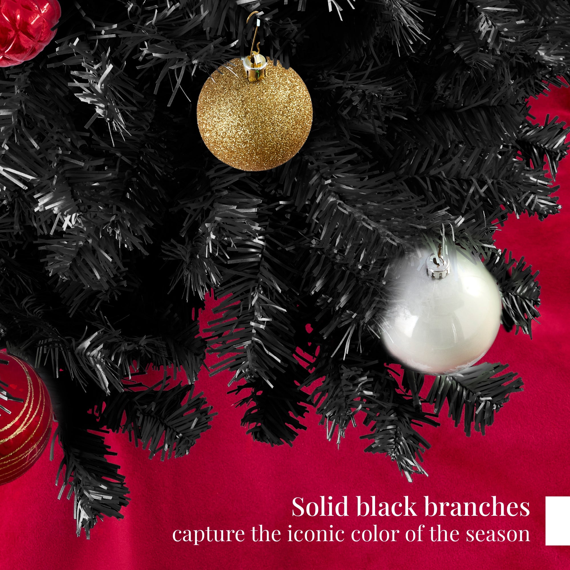 Artificial Black Christmas Tree, Unlit Pine Design w/Easy Assembly