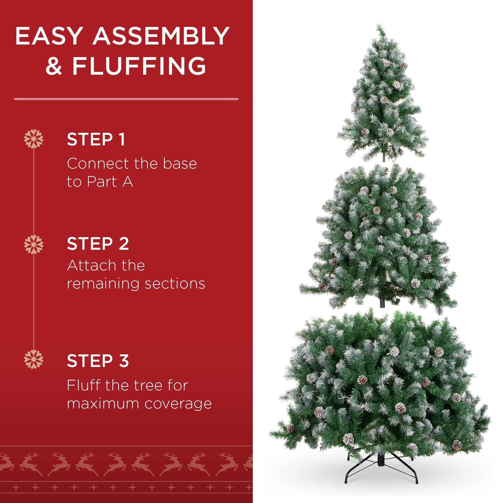 Pre-Decorated Christmas Tree w/ Pinecones, Flocked Branch Tips