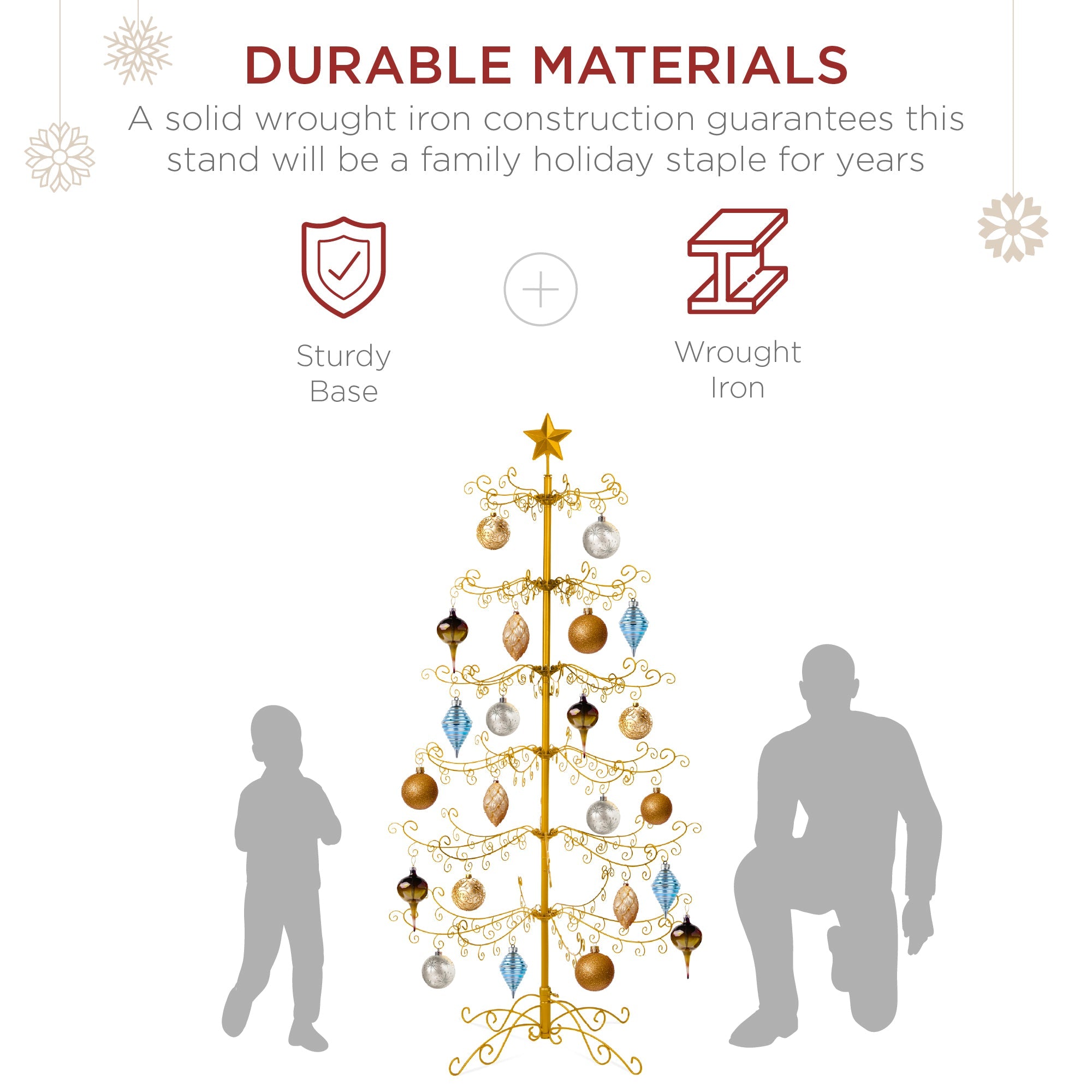 Wrought Iron Christmas Tree Ornament Display w/ Easy Assembly, Stand - 6ft