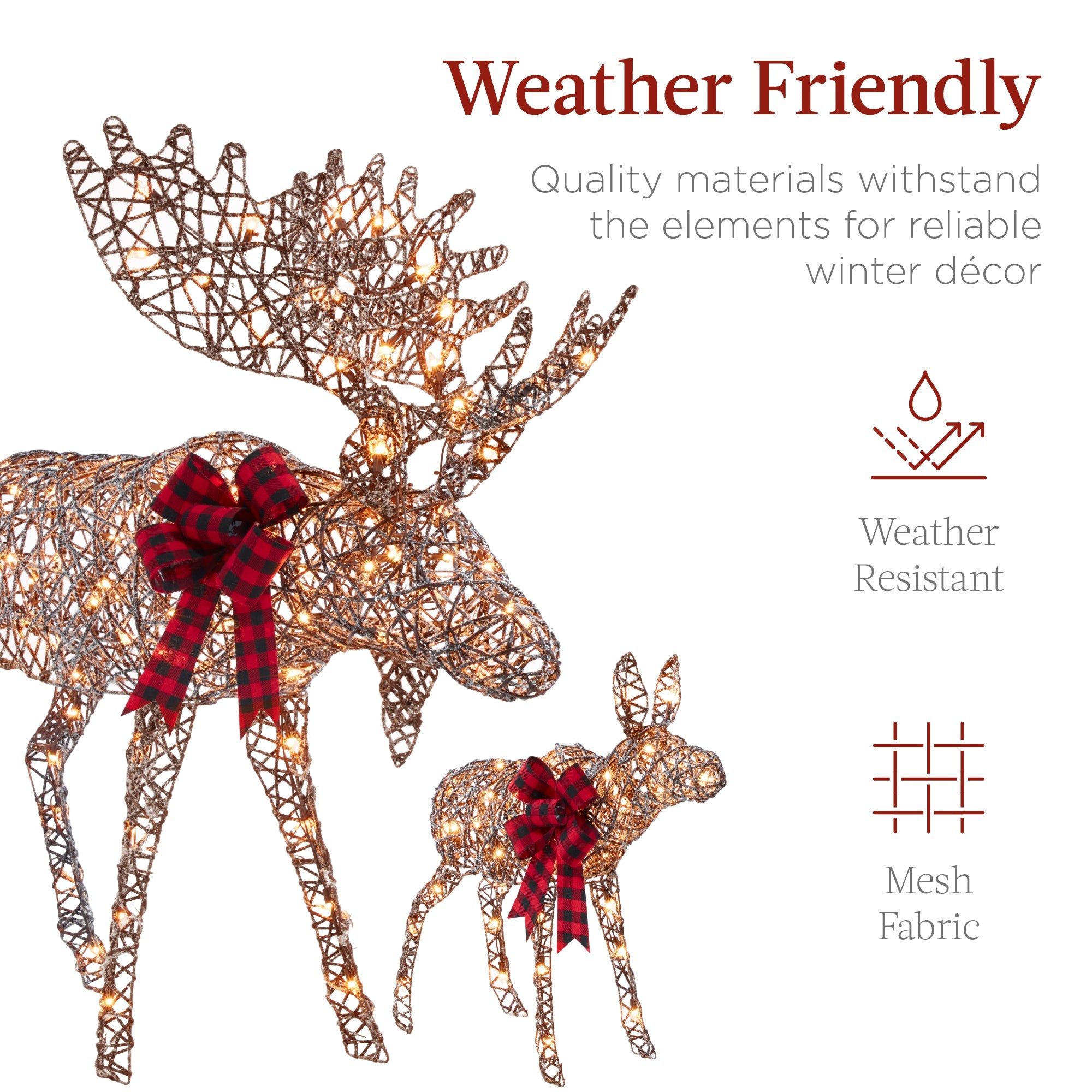 2-Piece Moose Family Lighted Outdoor Christmas Decoration Set w/ LED Lights