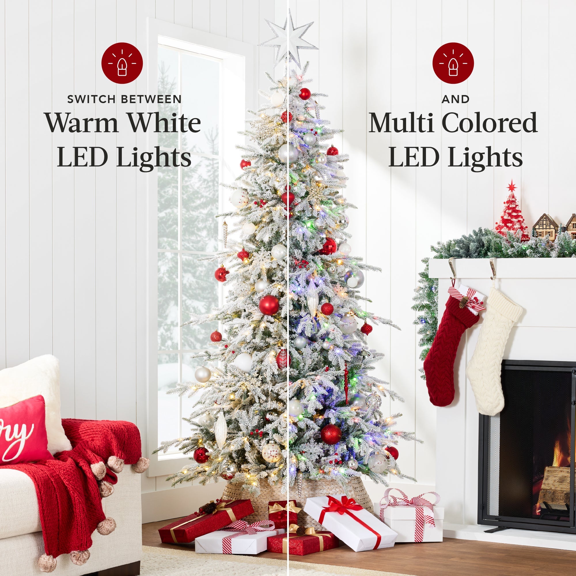 Pre-Lit Flocked Artificial Aspen Noble Fir Christmas Tree w/ Metal Stand