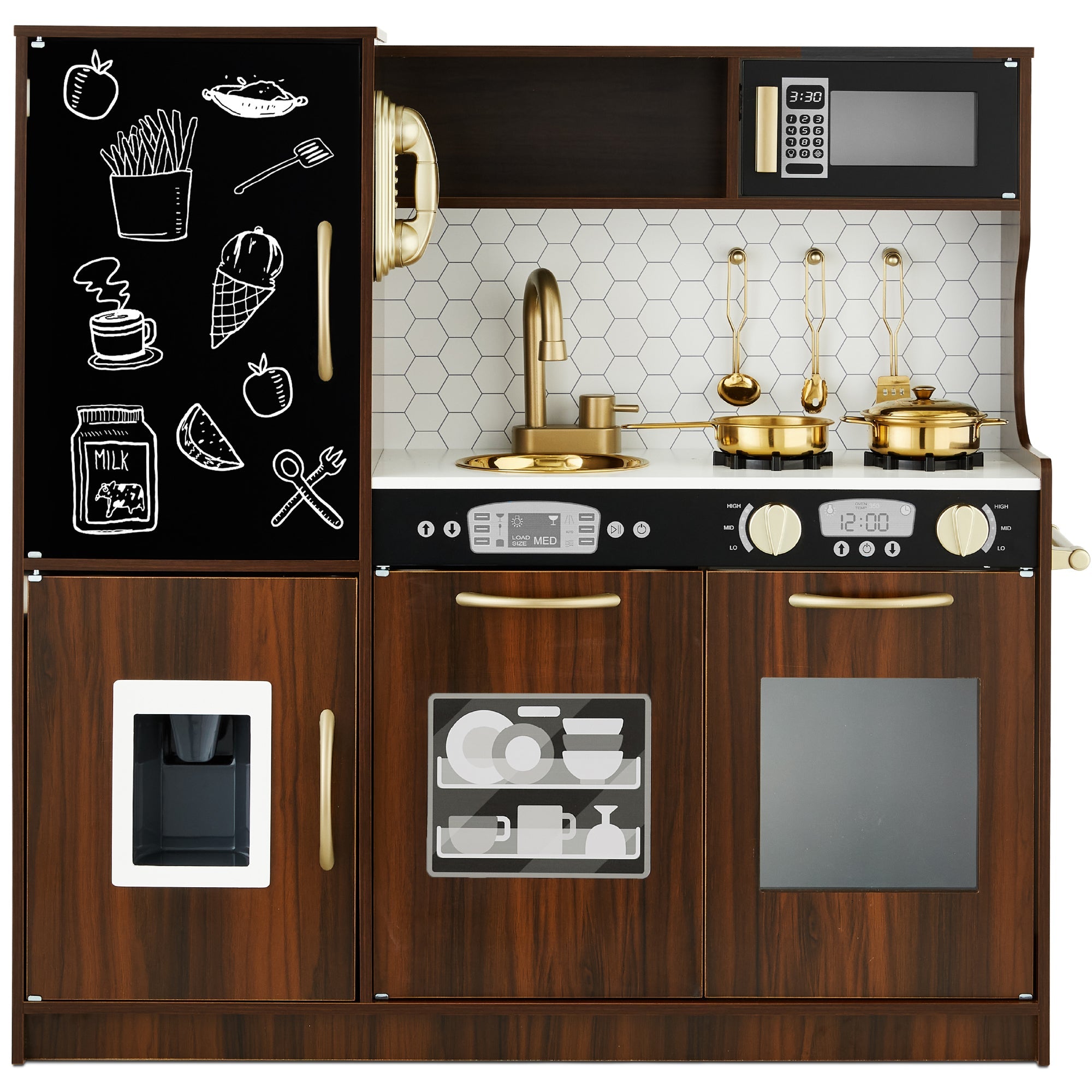 Wooden Play Kitchen for Kids with Accessories, Pretend Cooking Set, Ages 3+