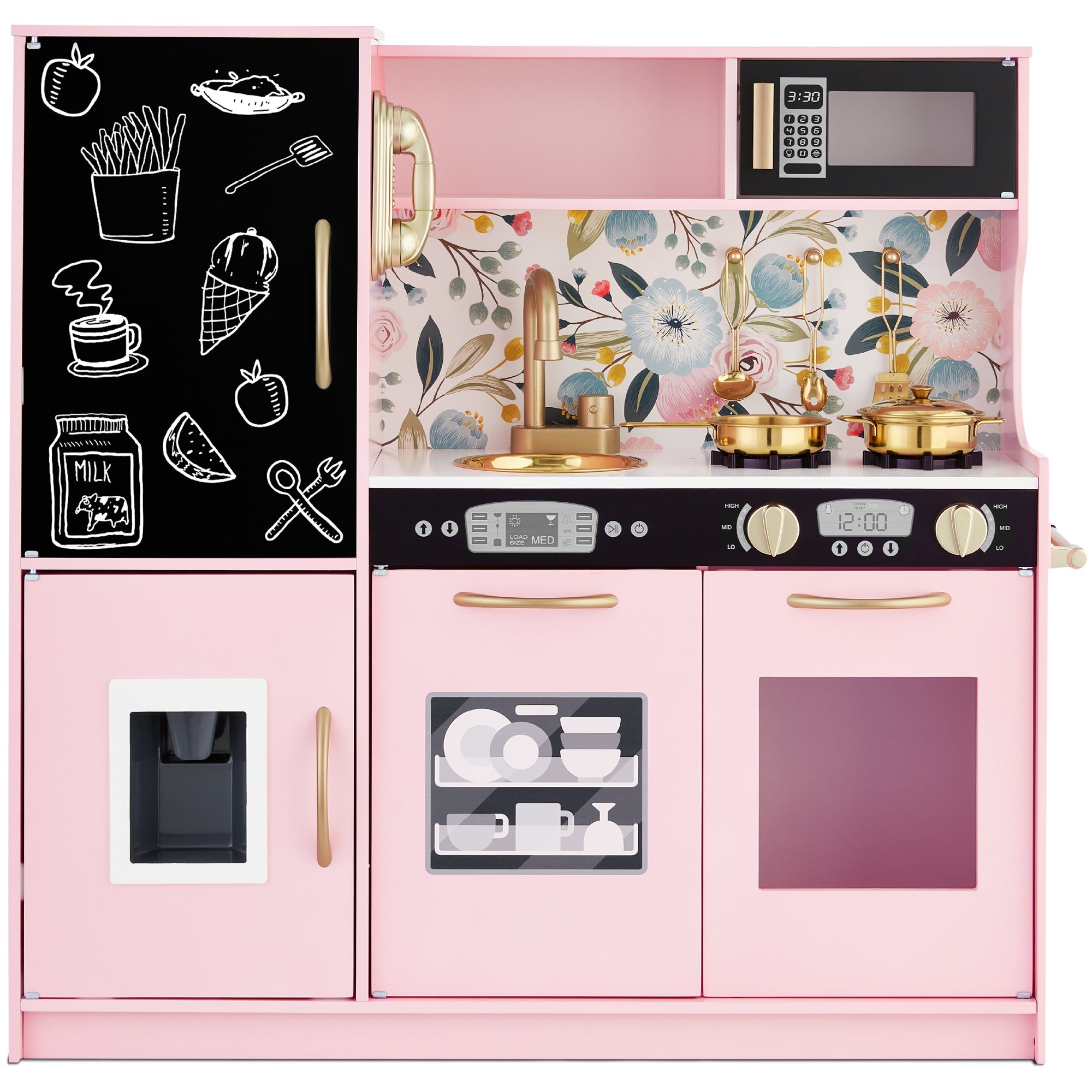 Wooden Play Kitchen for Kids with Accessories, Pretend Cooking Set, Ages 3+