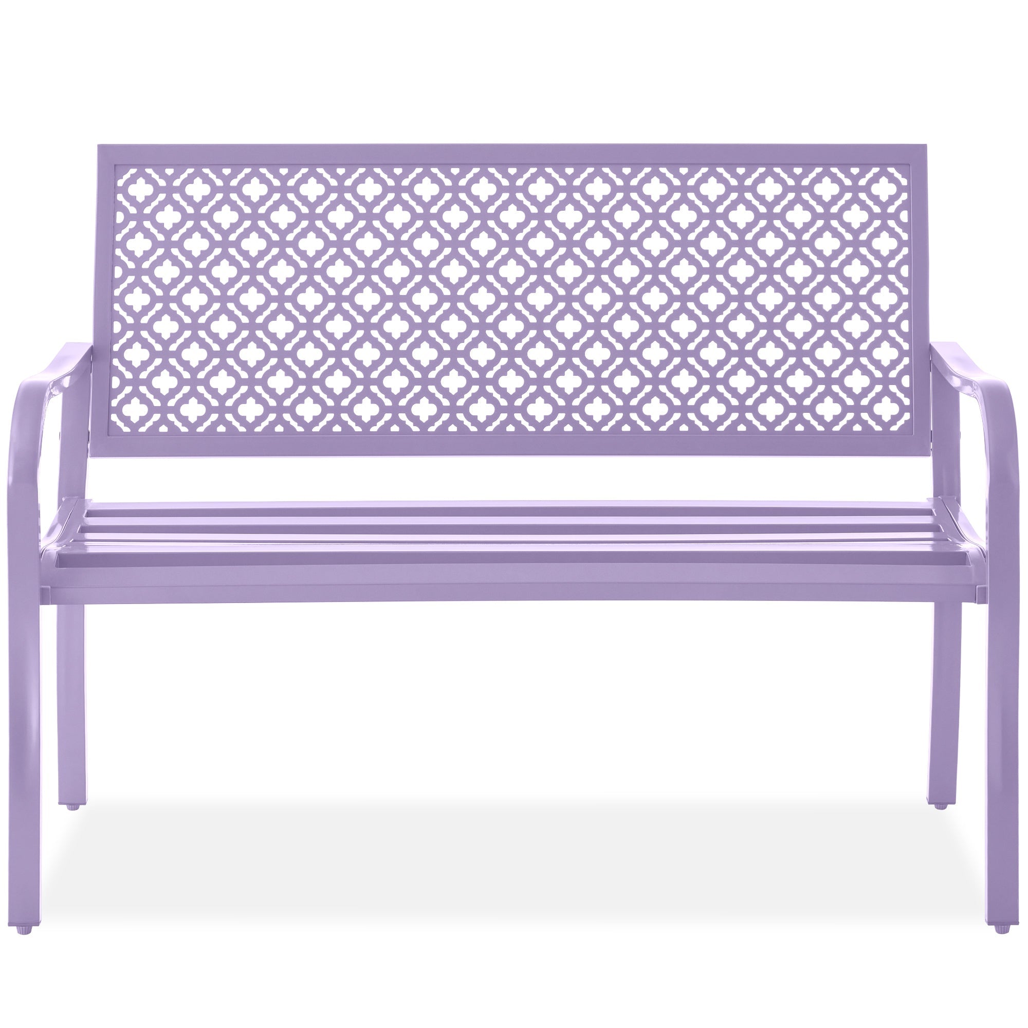 Indoor Outdoor Steel Bench w/ Geometric Backrest, Foot Levelers