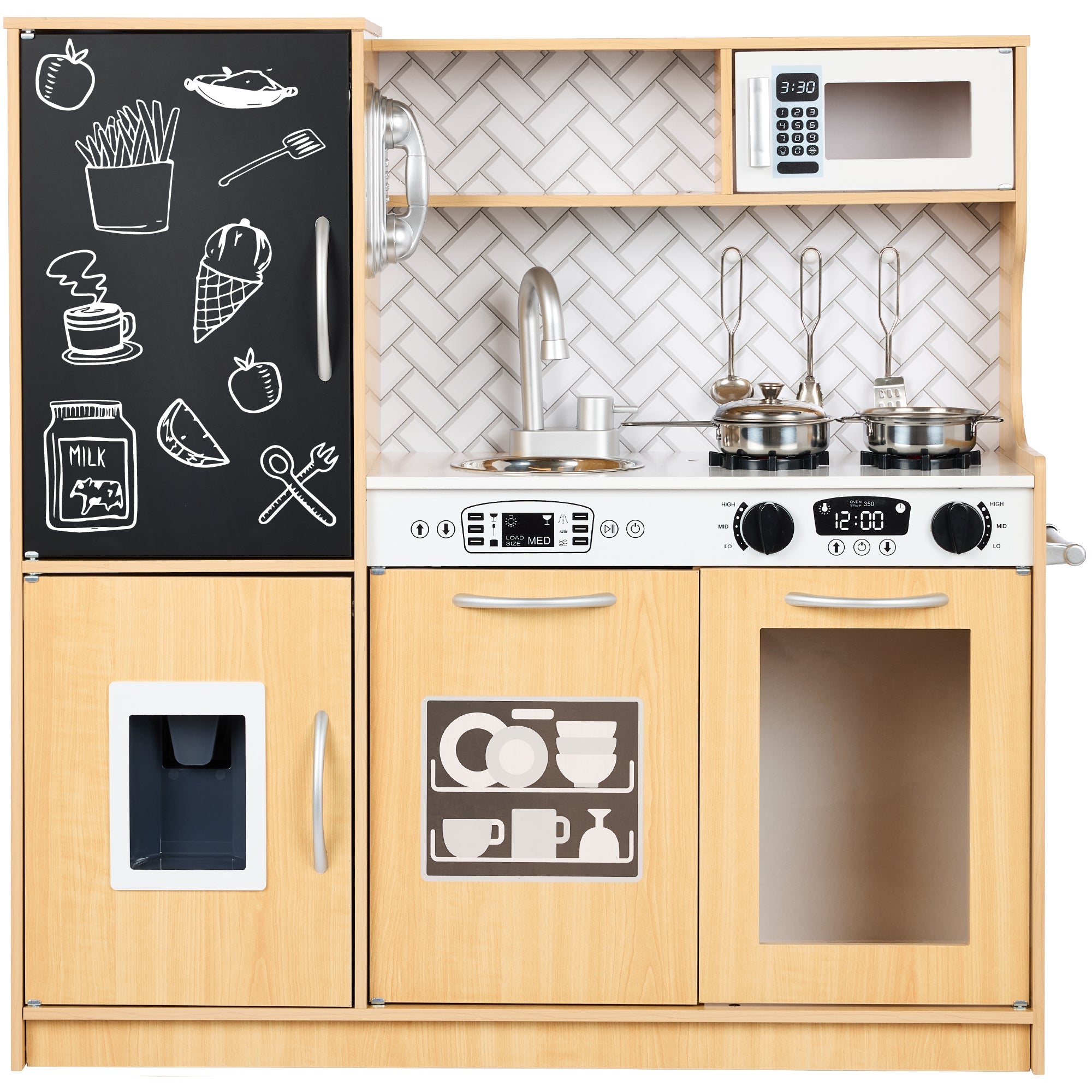 Wooden Play Kitchen for Kids with Accessories, Pretend Cooking Set, Ages 3+