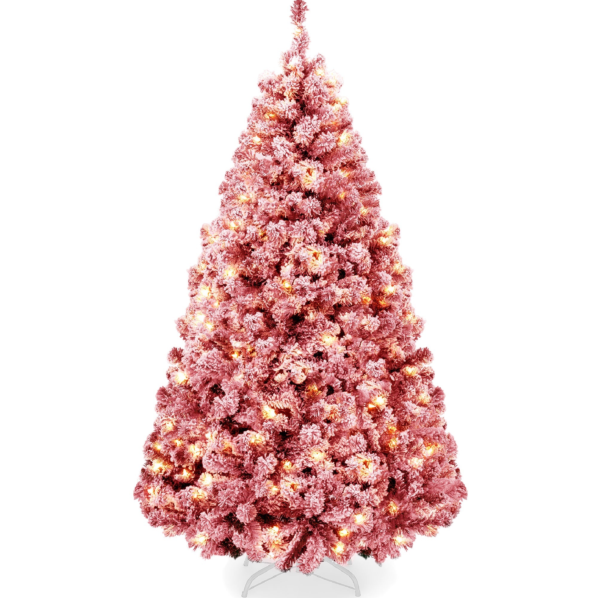 Pre-Lit Red Flocked Artificial Pine Christmas Tree w/ White Lights